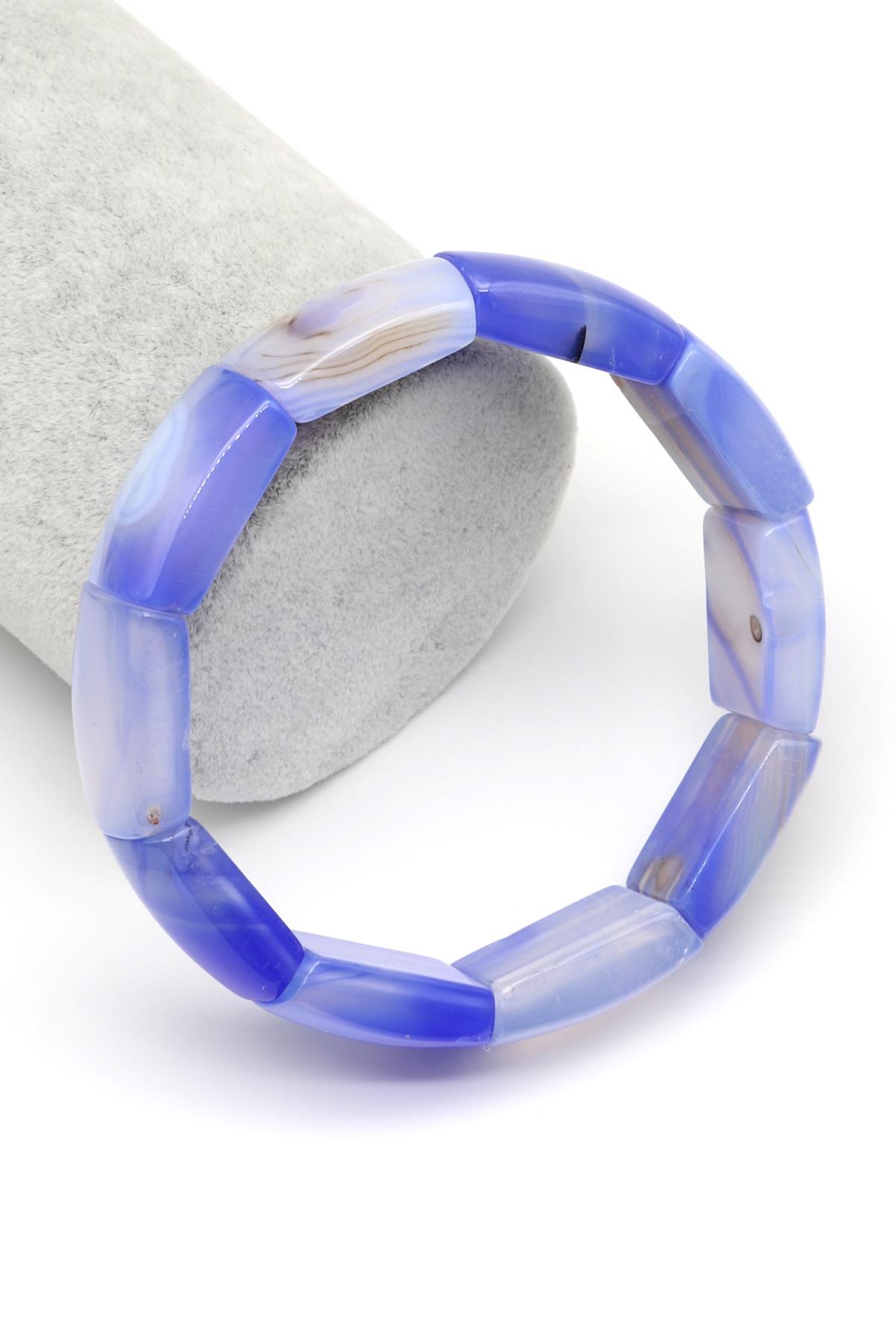 Mavi Madagaskar Akik Doğal Taş Bileklik 15 x 23 mm Özel Kesim