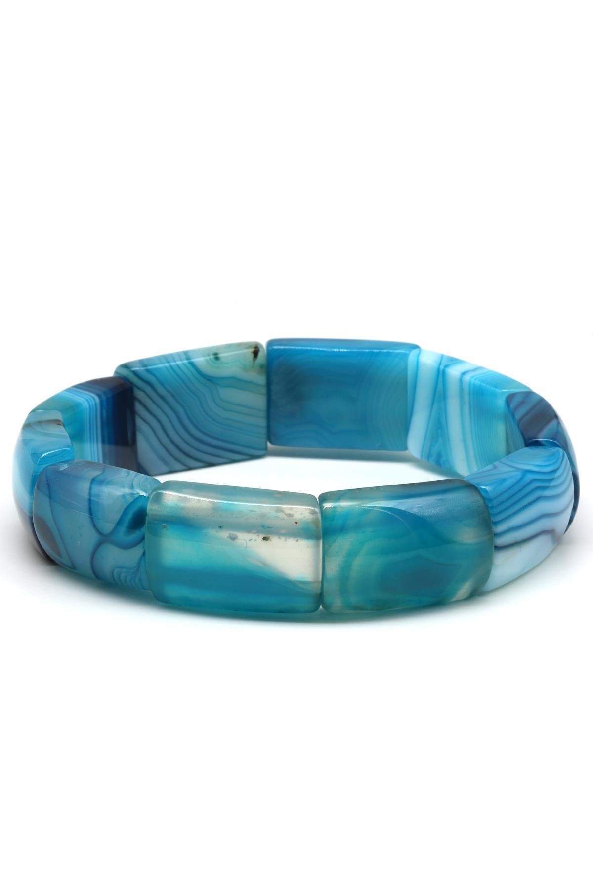 Mavi Madagaskar Akik Doğal Taş Bileklik 15 x 23 mm Özel Kesim