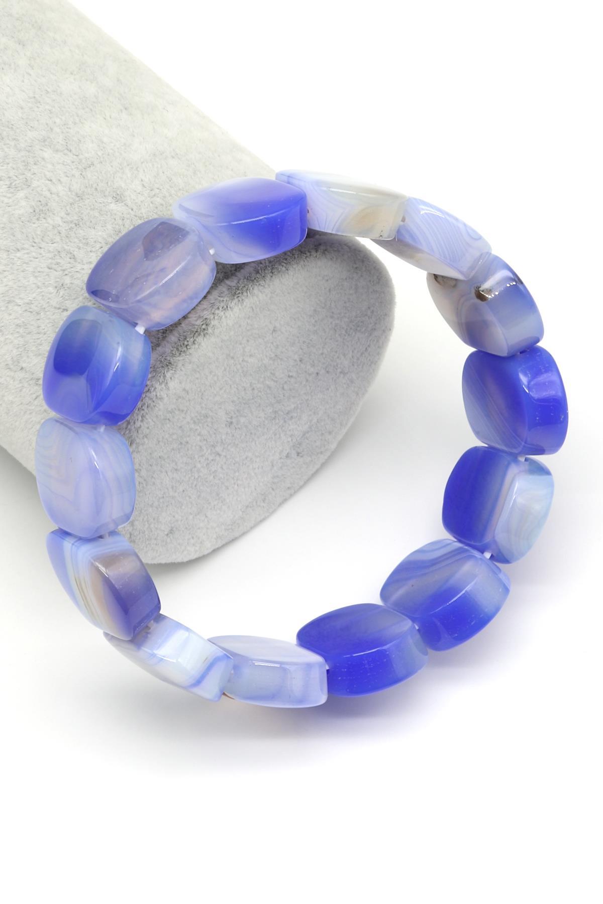 Mavi Madagaskar Akik Doğal Taş Bileklik 15 x 20 mm Özel Kesim