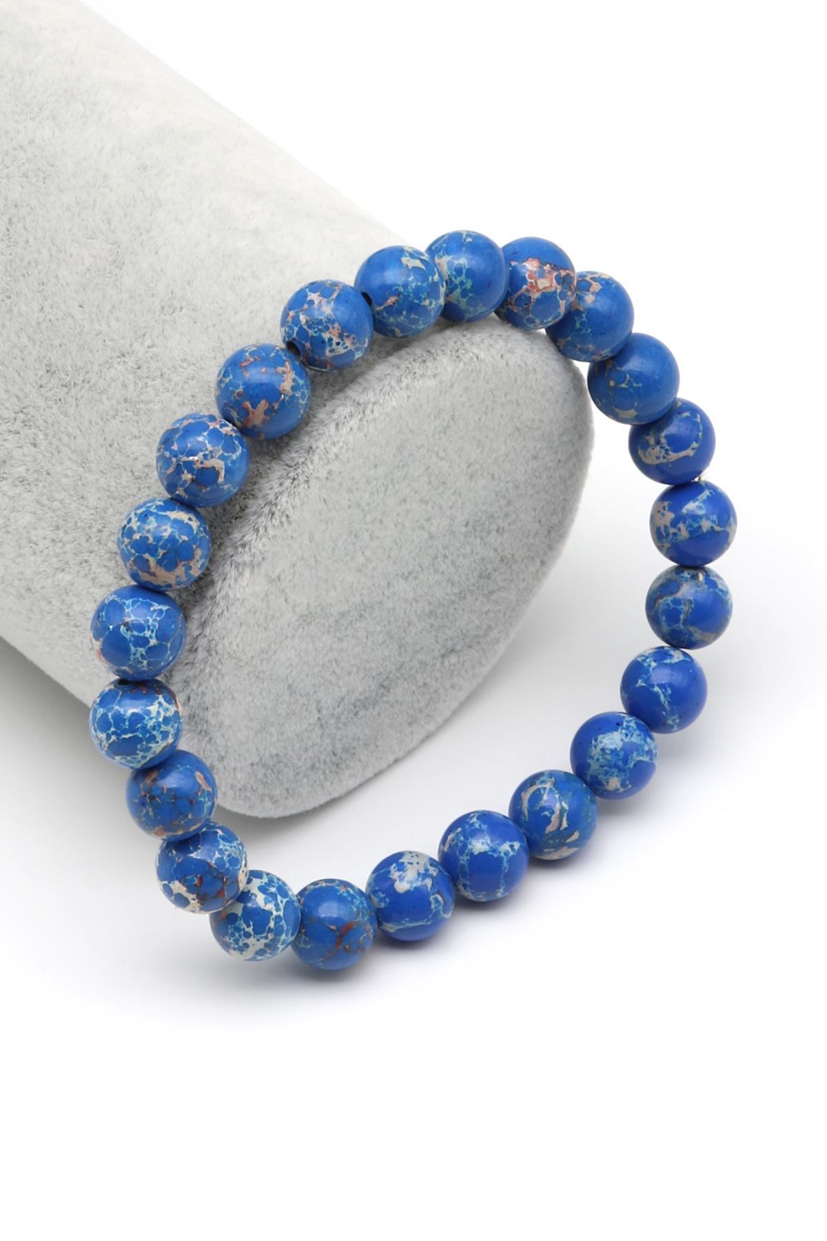 Mavi Varisit Doğal Taş Bileklik 8 mm Küre Kesim