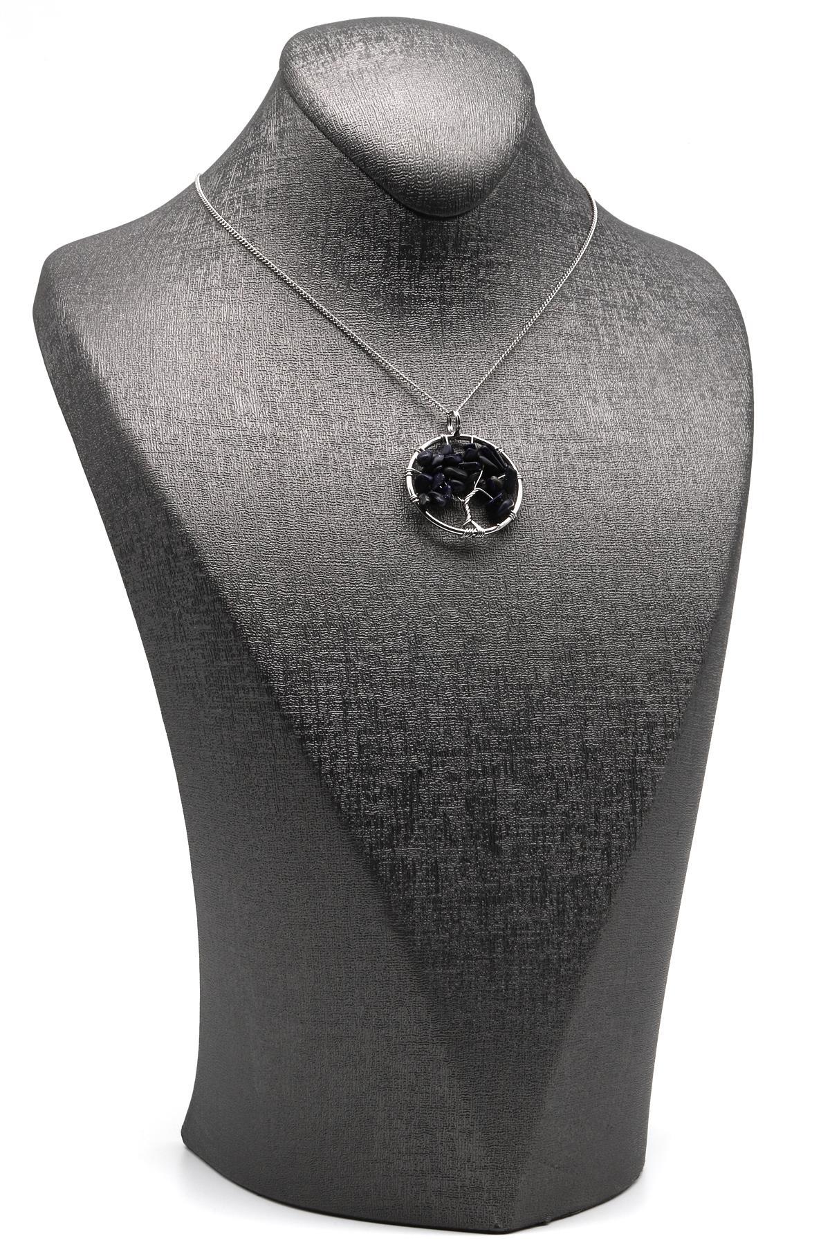 Mavi Yıldız Taşı Tel Sarmalı Hayat Ağacı Kolye