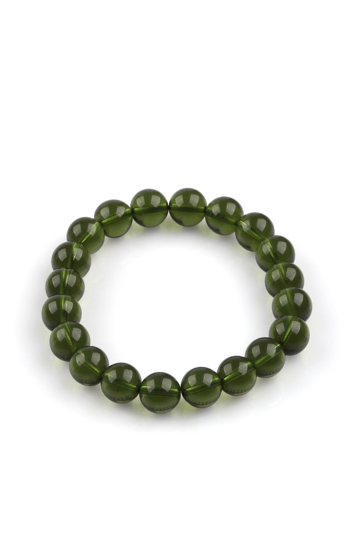 Moldavit Doğal Taş Bileklik 10 mm Küre Kesim