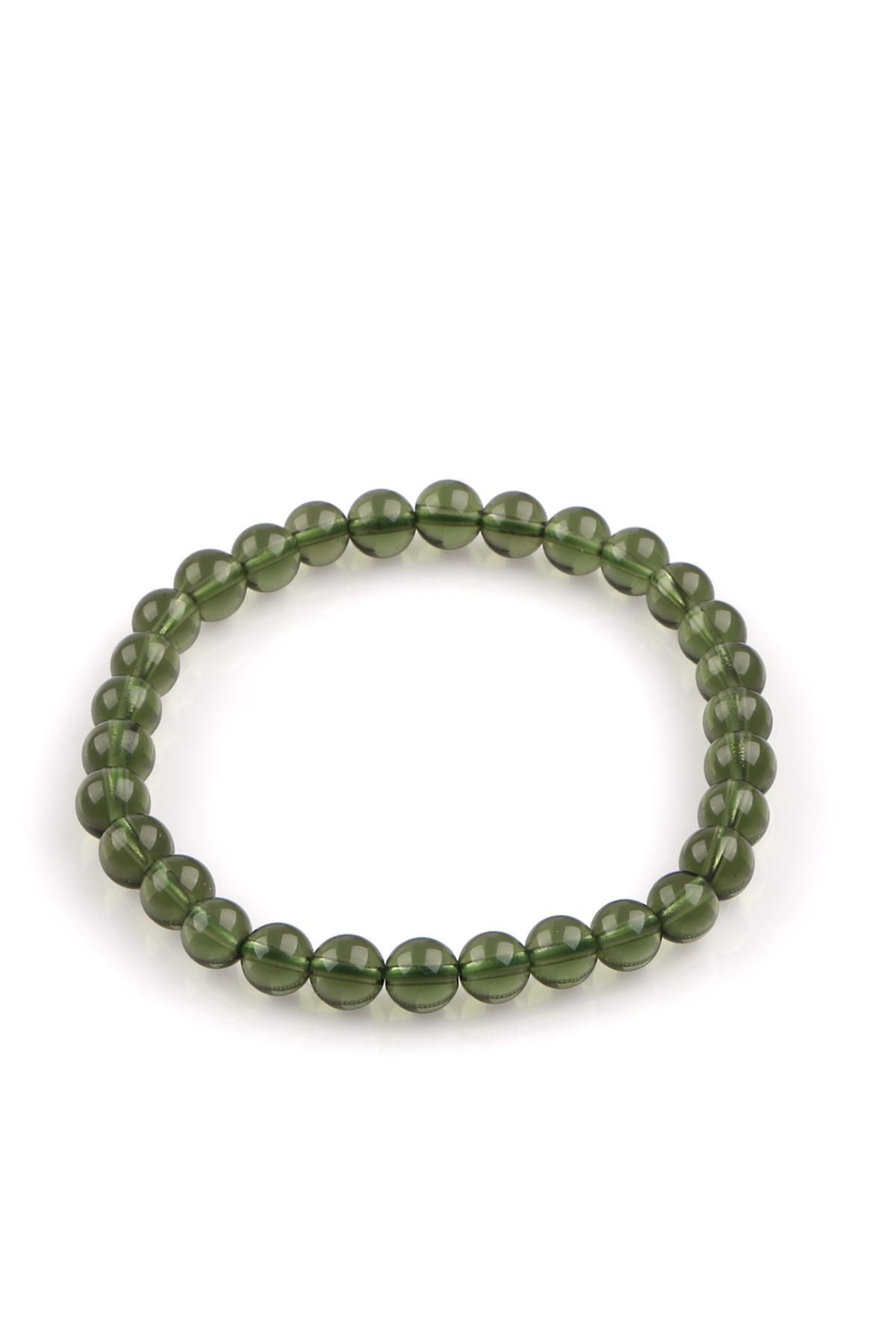 Moldavit Doğal Taş Bileklik 6 mm Küre Kesim