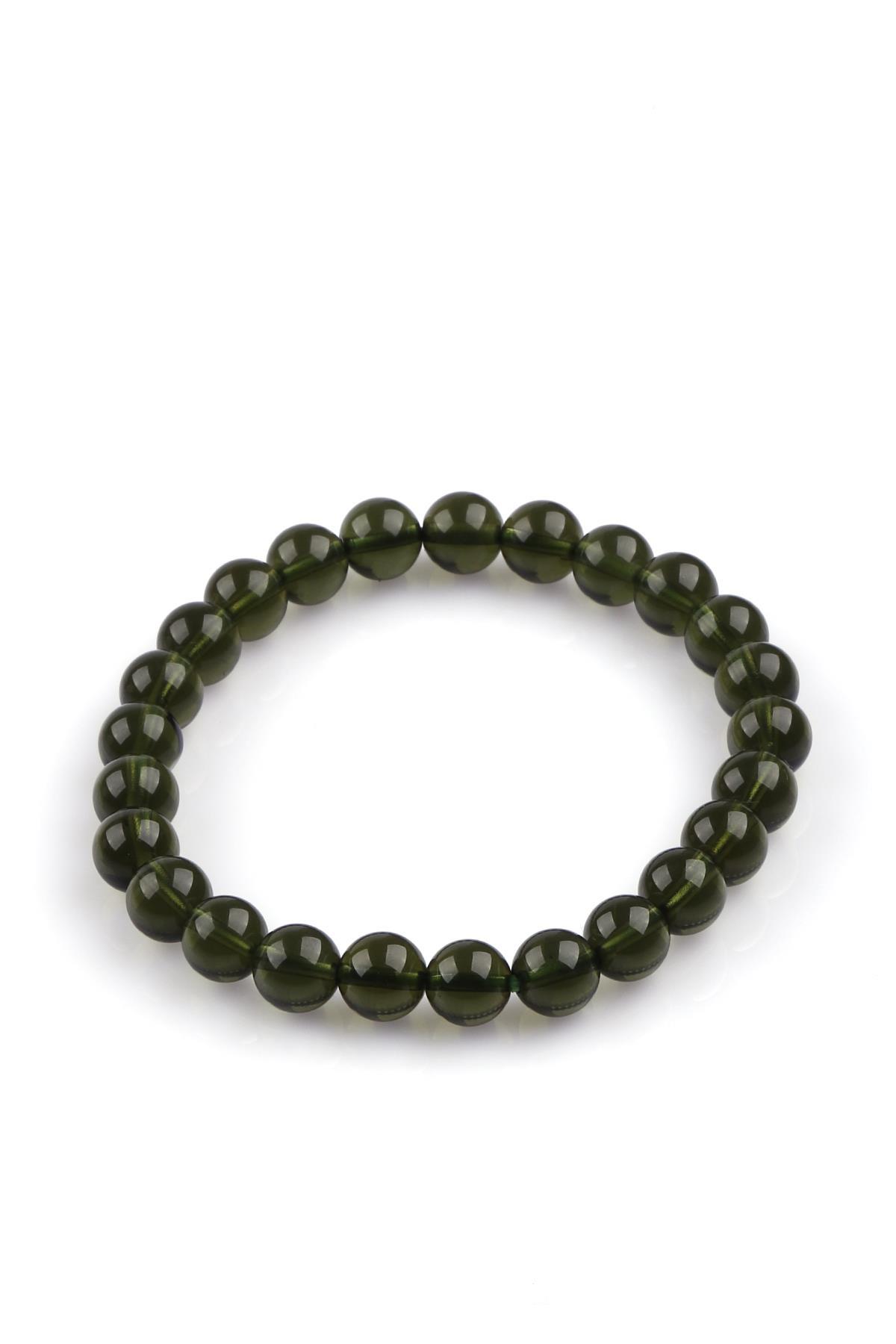 Moldavit Doğal Taş Bileklik 7 mm Küre Kesim