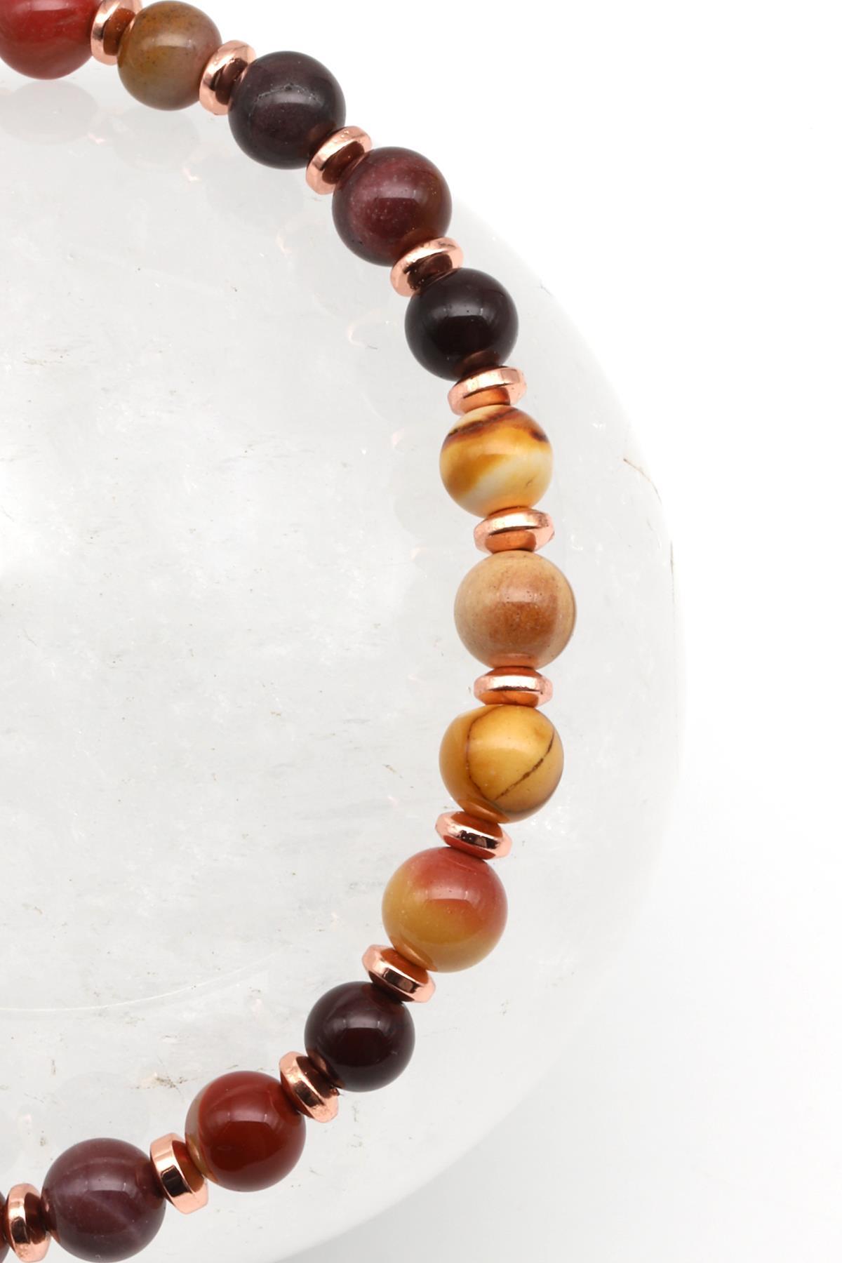 Mookaite Jasper Doğal Taş Makrome Örme Bileklik Küre Kesim