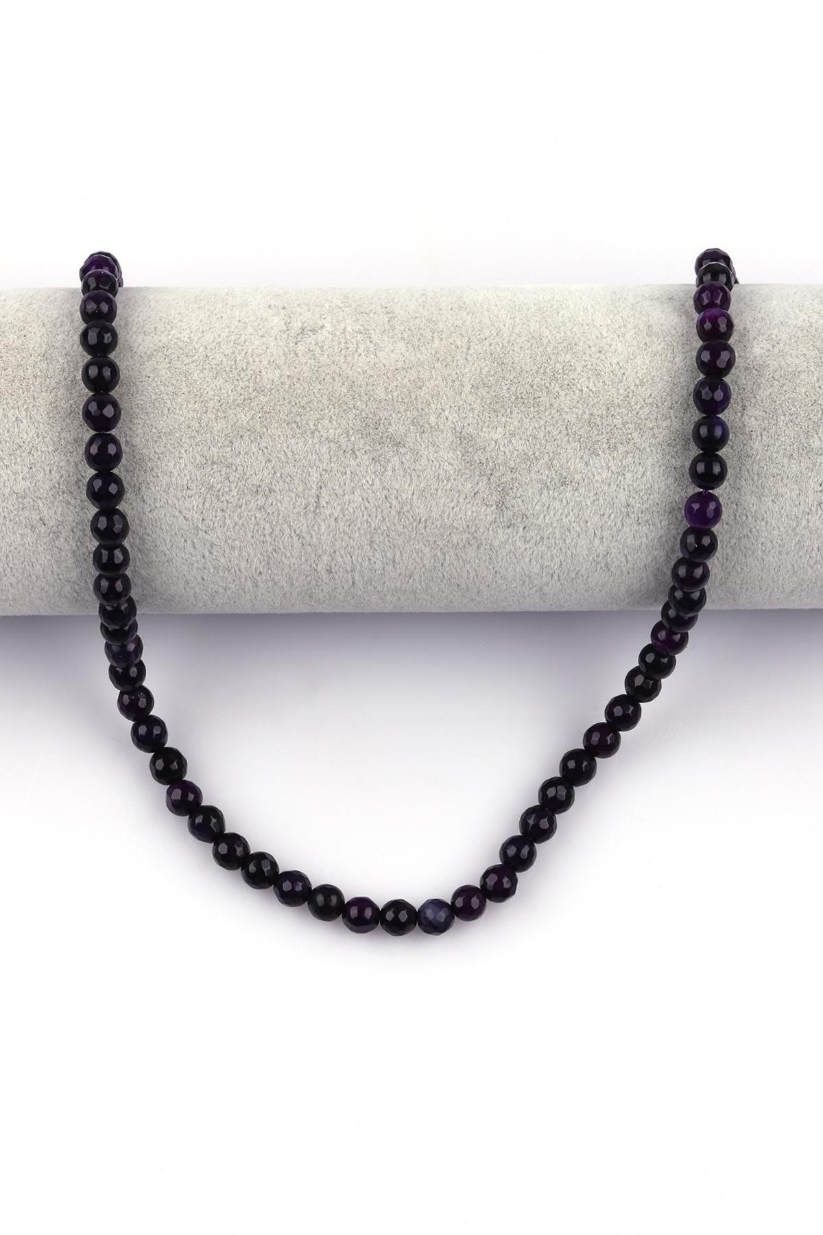 Mor Akik Doğal Taş Dizi 6 mm Fasetli Küre Kesim