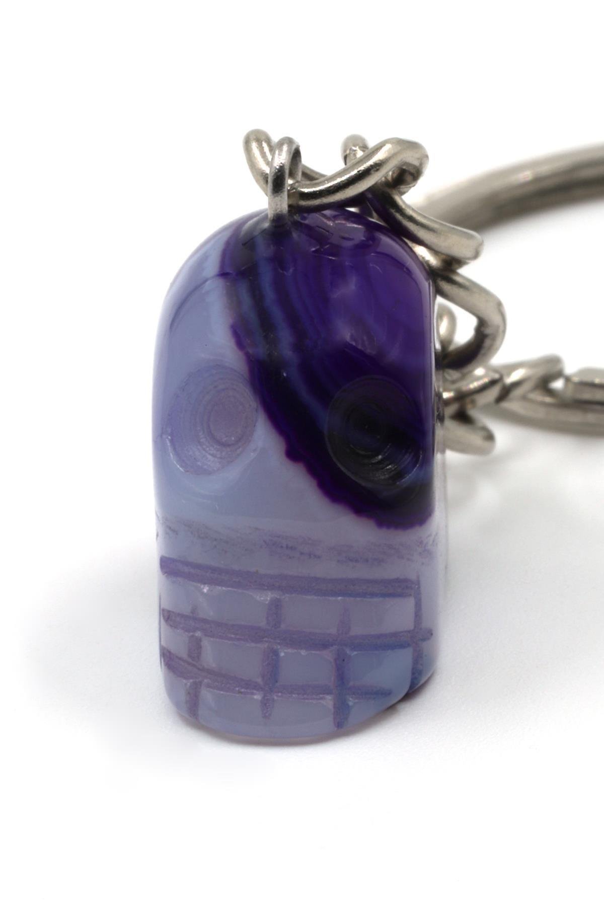 Mor Akik Doğal Taş Kuru Kafa Model Anahtarlık