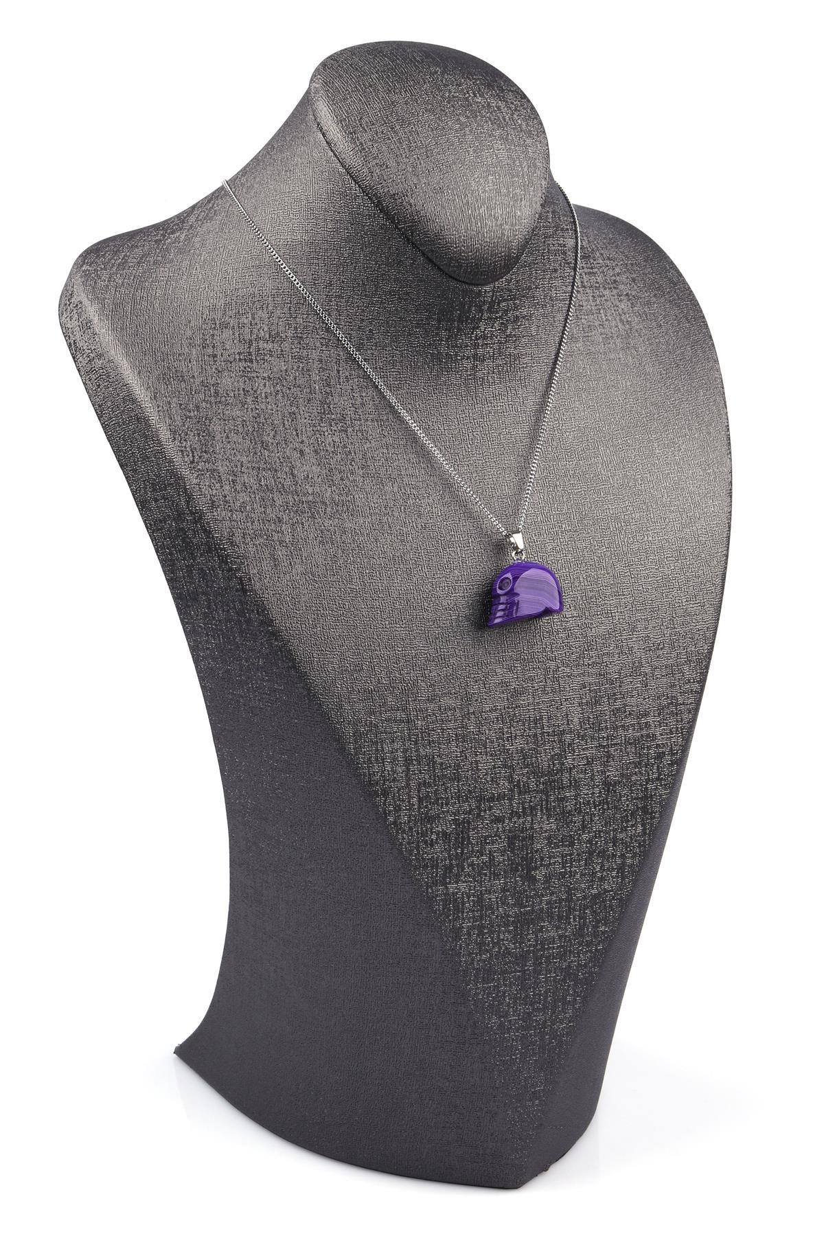 Mor Akik Doğal Taş Kuru Kafa Model Kolye