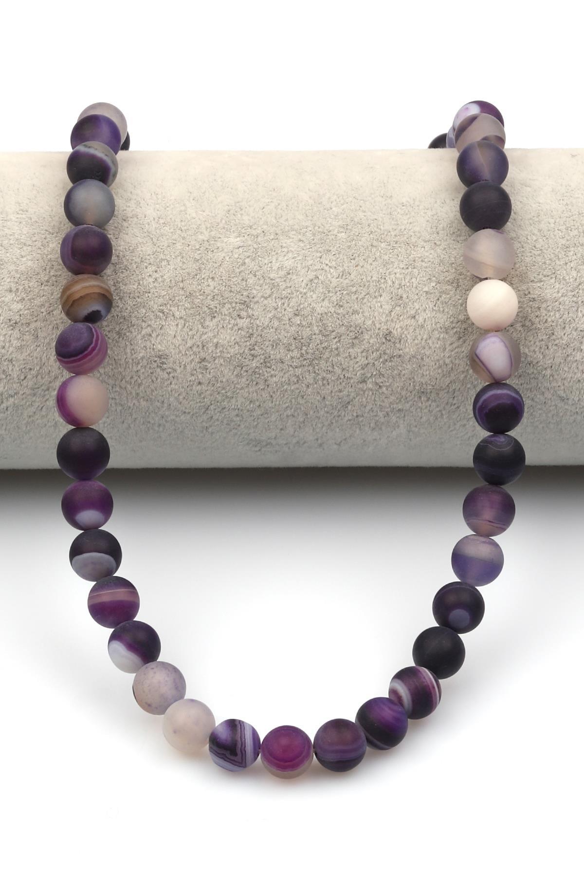 Mor Mat Akik Doğaltaş Dizi 8 mm Küre Kesim