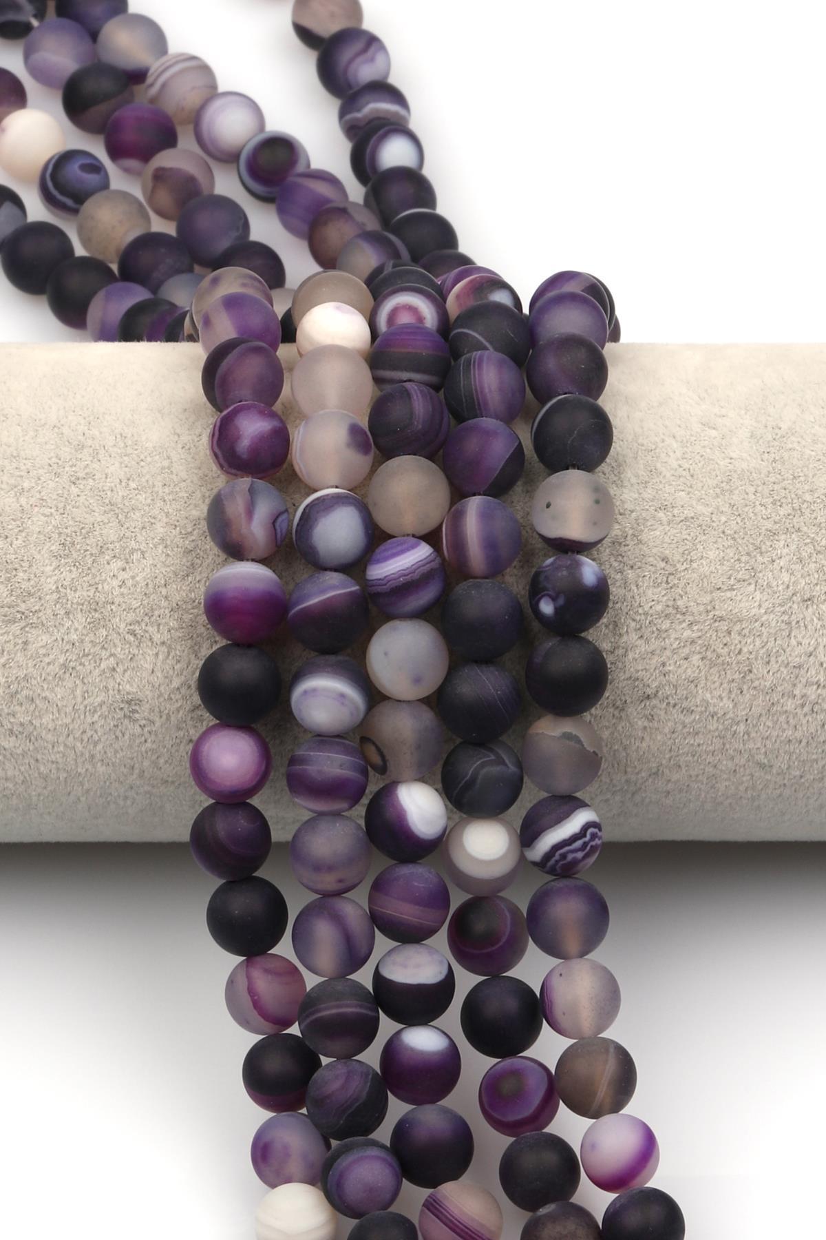 Mor Mat Akik Doğaltaş Dizi 8 mm Küre Kesim