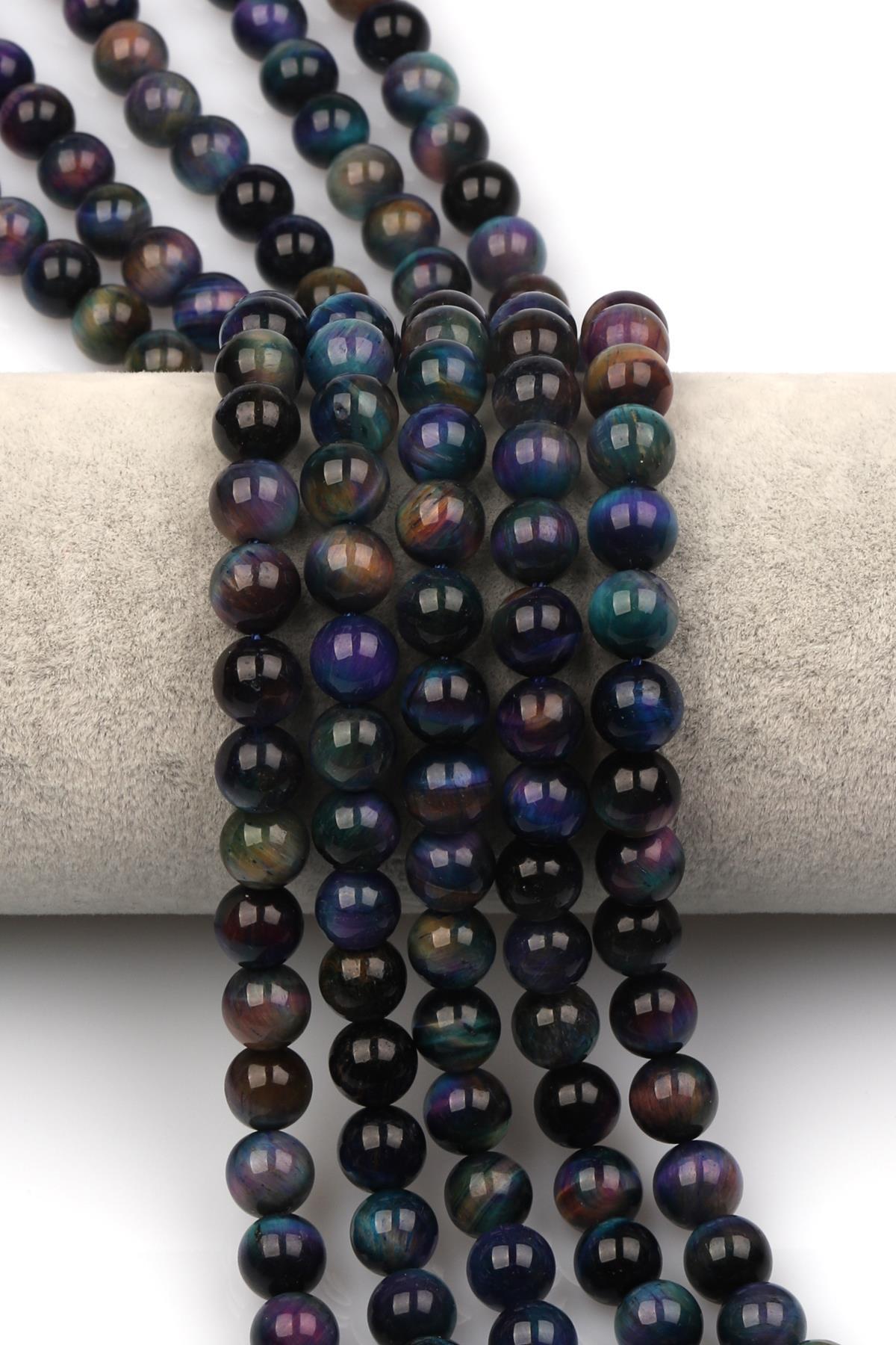 Mor-Mavi Kaplan Gözü Doğaltaş Dizi 8 mm Küre Kesim