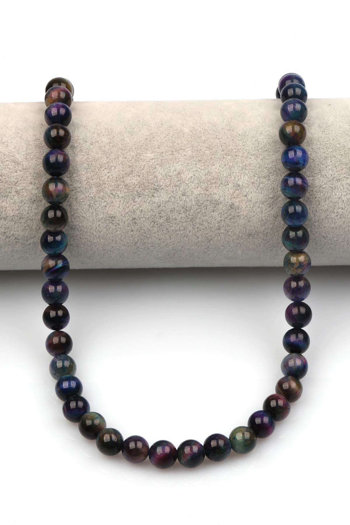 Mor-Mavi Kaplan Gözü Doğaltaş Dizi 8 mm Küre Kesim