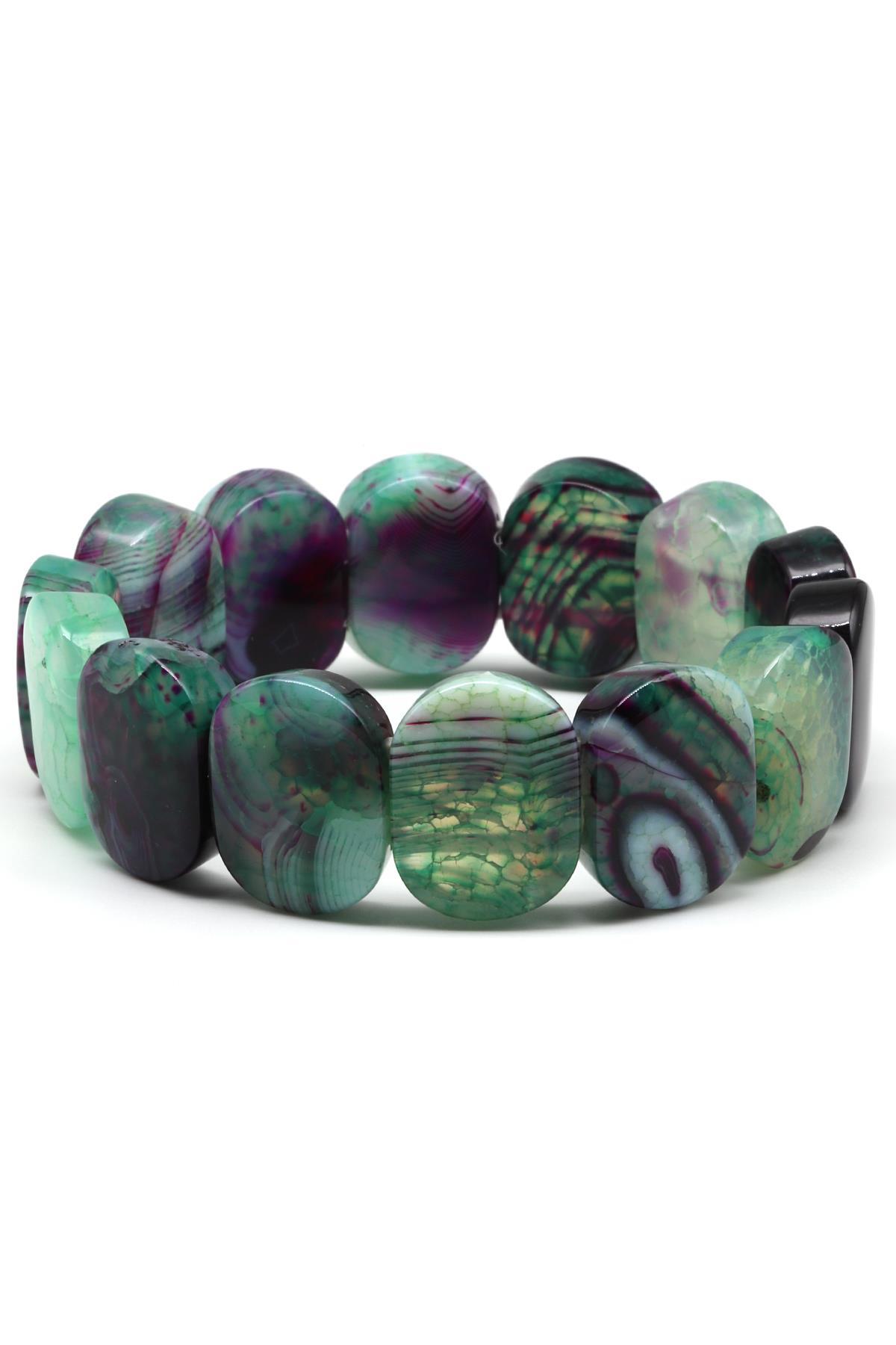 Mor-Yeşil Madagaskar Akik Doğal Taş Bileklik 15 x 20 mm Özel Kesim