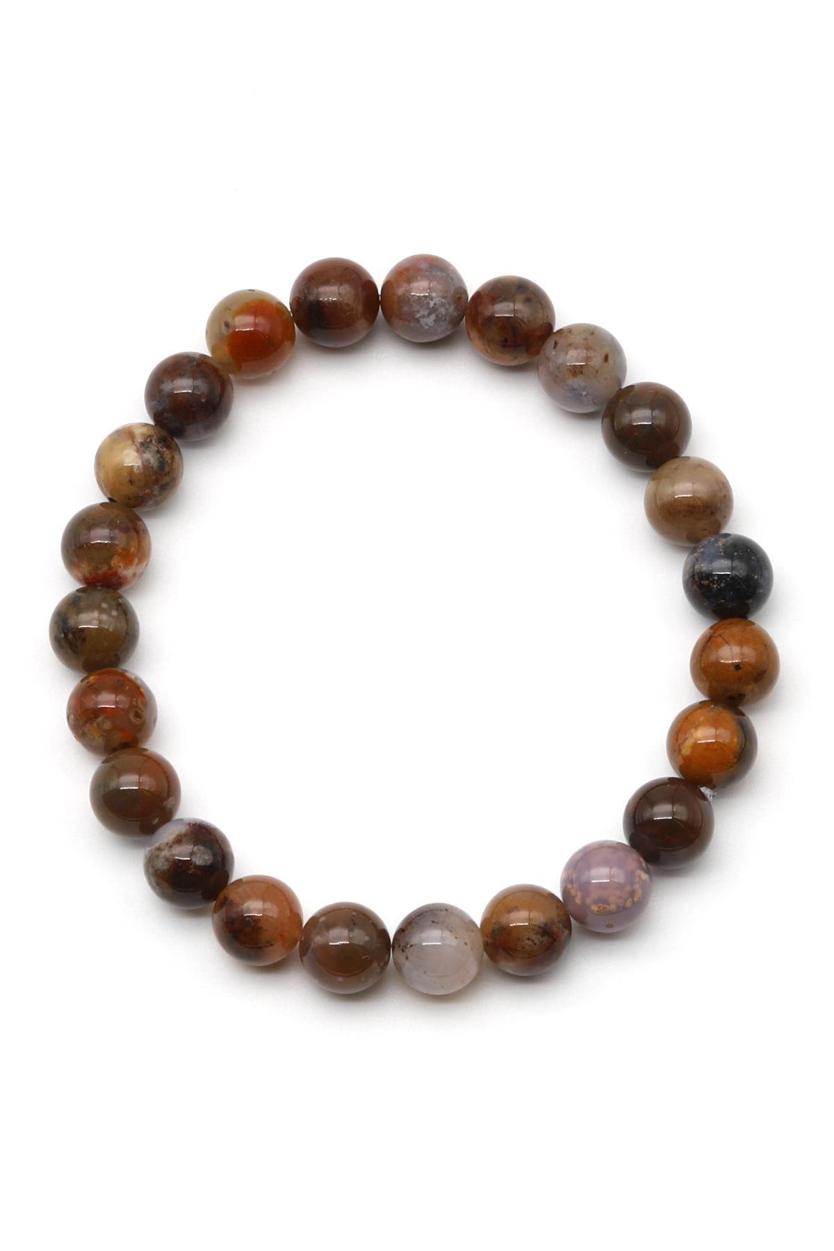 Mountain Akik Doğal Taş Bileklik 8 mm Küre Kesim