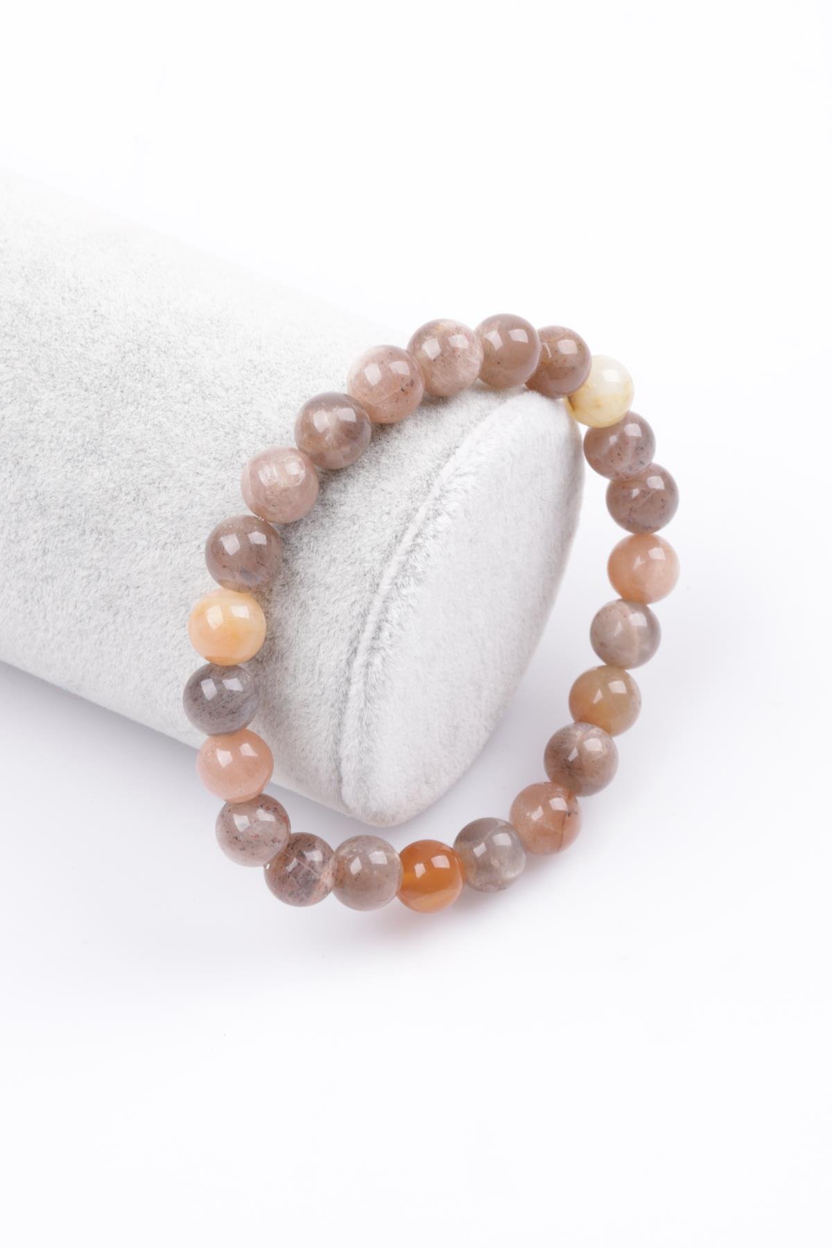 Multi Ay Taşı Doğal Taş Bileklik 8 mm Küre Kesim