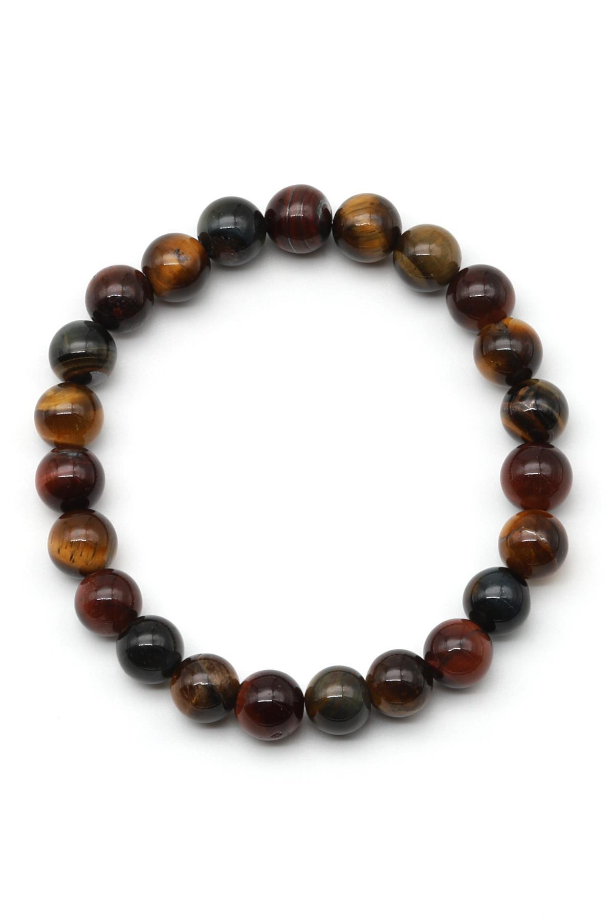 Multi Kaplan Gözü Doğal Taş Bileklik 8 mm Küre Kesim