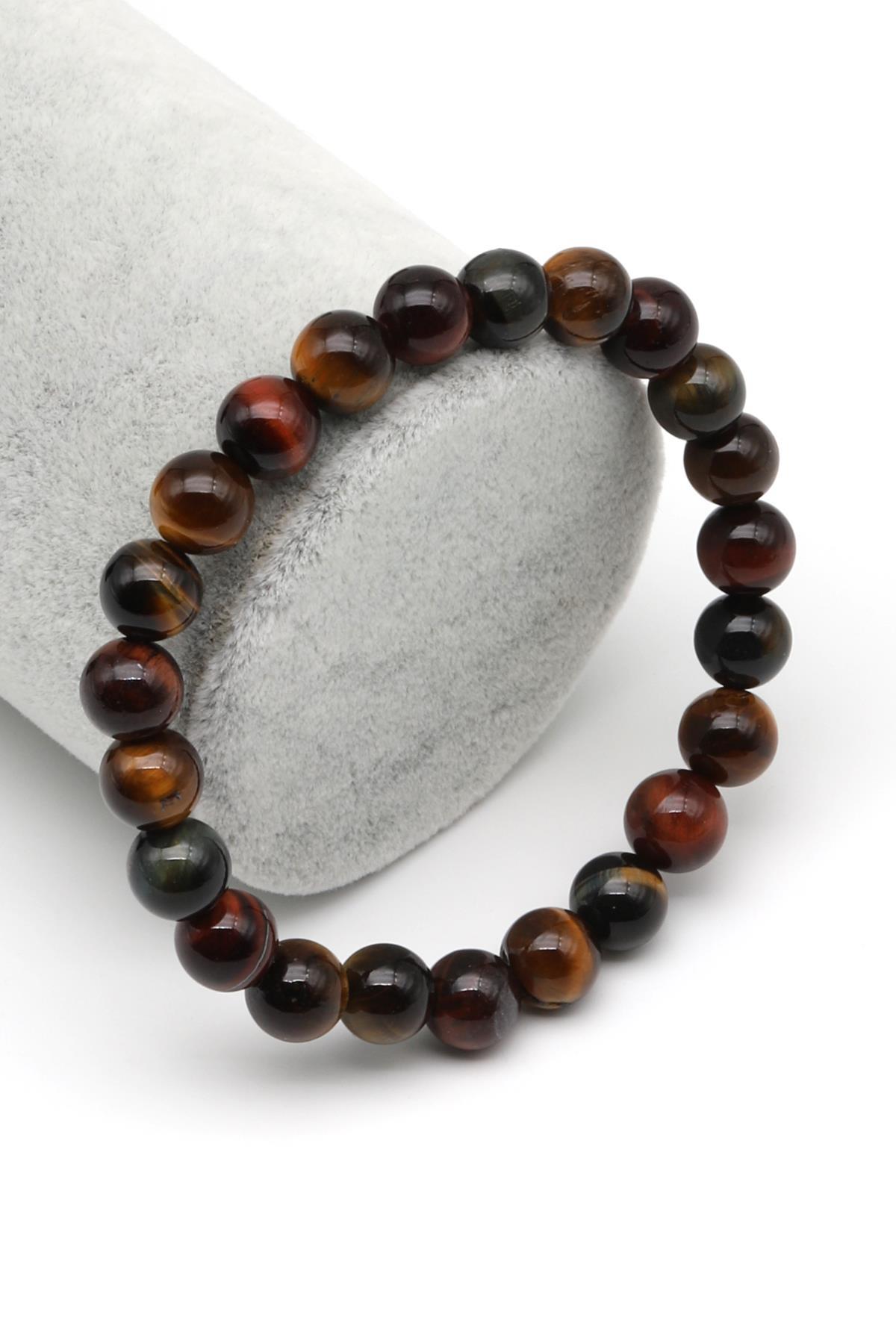 Multi Kaplan Gözü Doğal Taş Bileklik 8 mm Küre Kesim