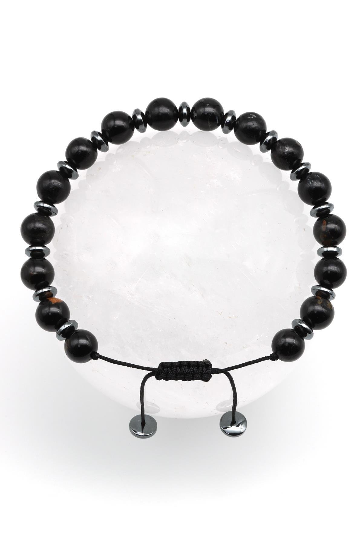 Nuummite - Hematit Doğal Taş Makrome Örme Bileklik