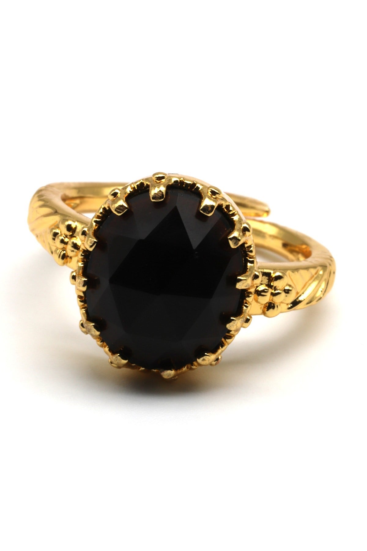 Obsidyen Doğal Taş Ayarlanabilir Gold Renkli Yüzük - YZK-0195