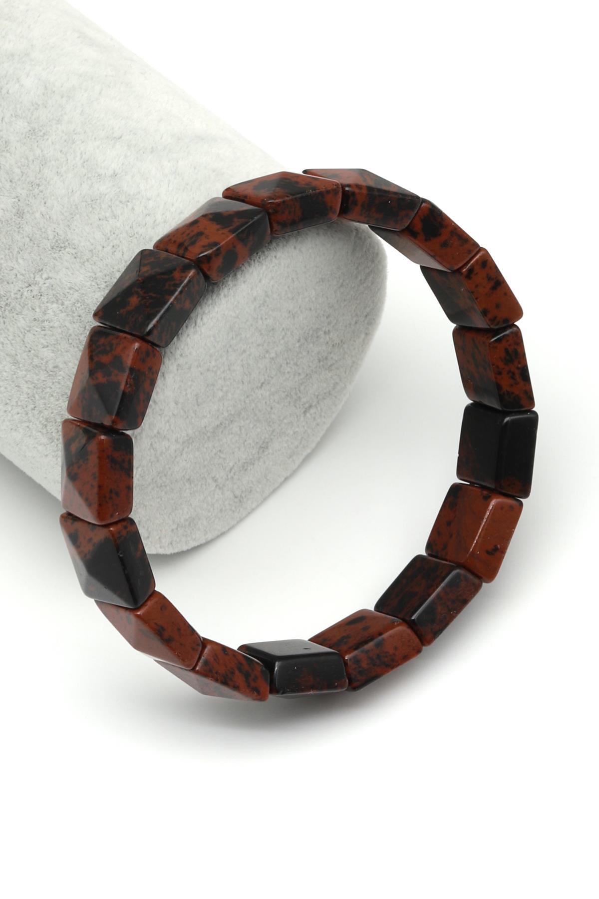Obsidyen Doğal Taş Bileklik 12 x 12 mm Özel Kesim