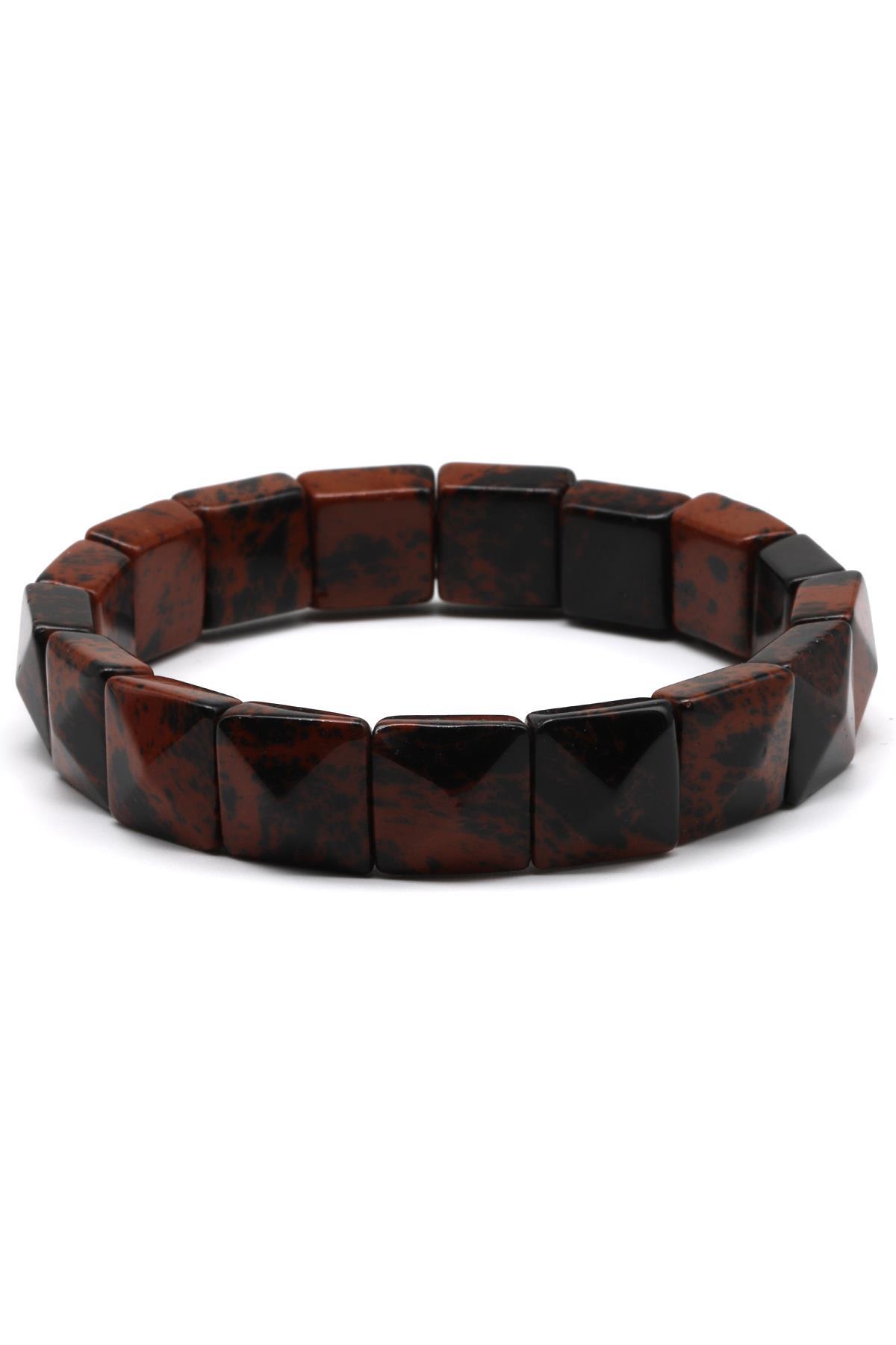 Obsidyen Doğal Taş Bileklik 12 x 12 mm Özel Kesim