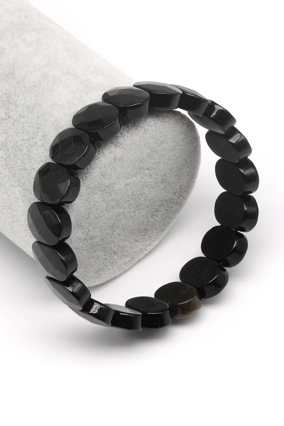 Obsidyen Doğal Taş Bileklik 9 x 13 mm Özel Kesim