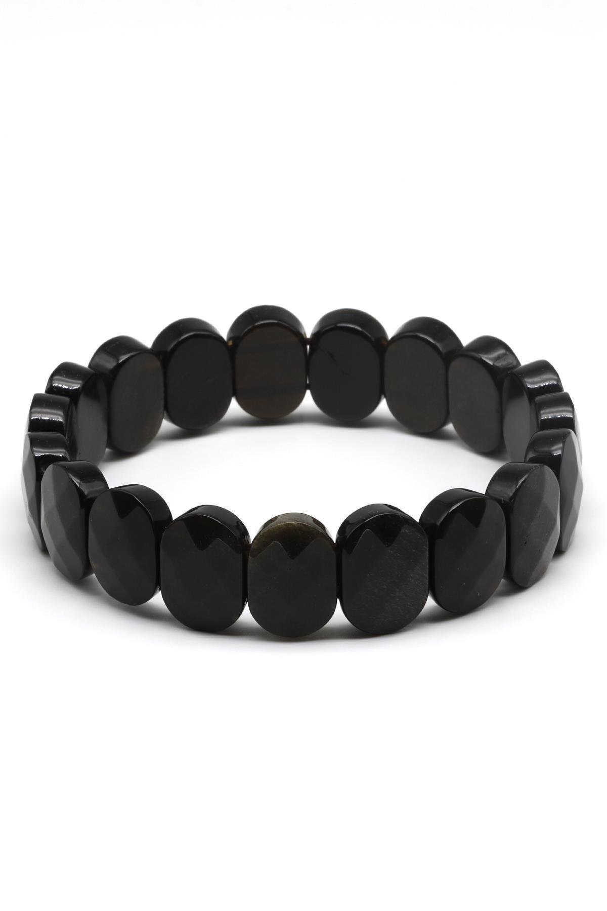 Obsidyen Doğal Taş Bileklik 9 x 13 mm Özel Kesim