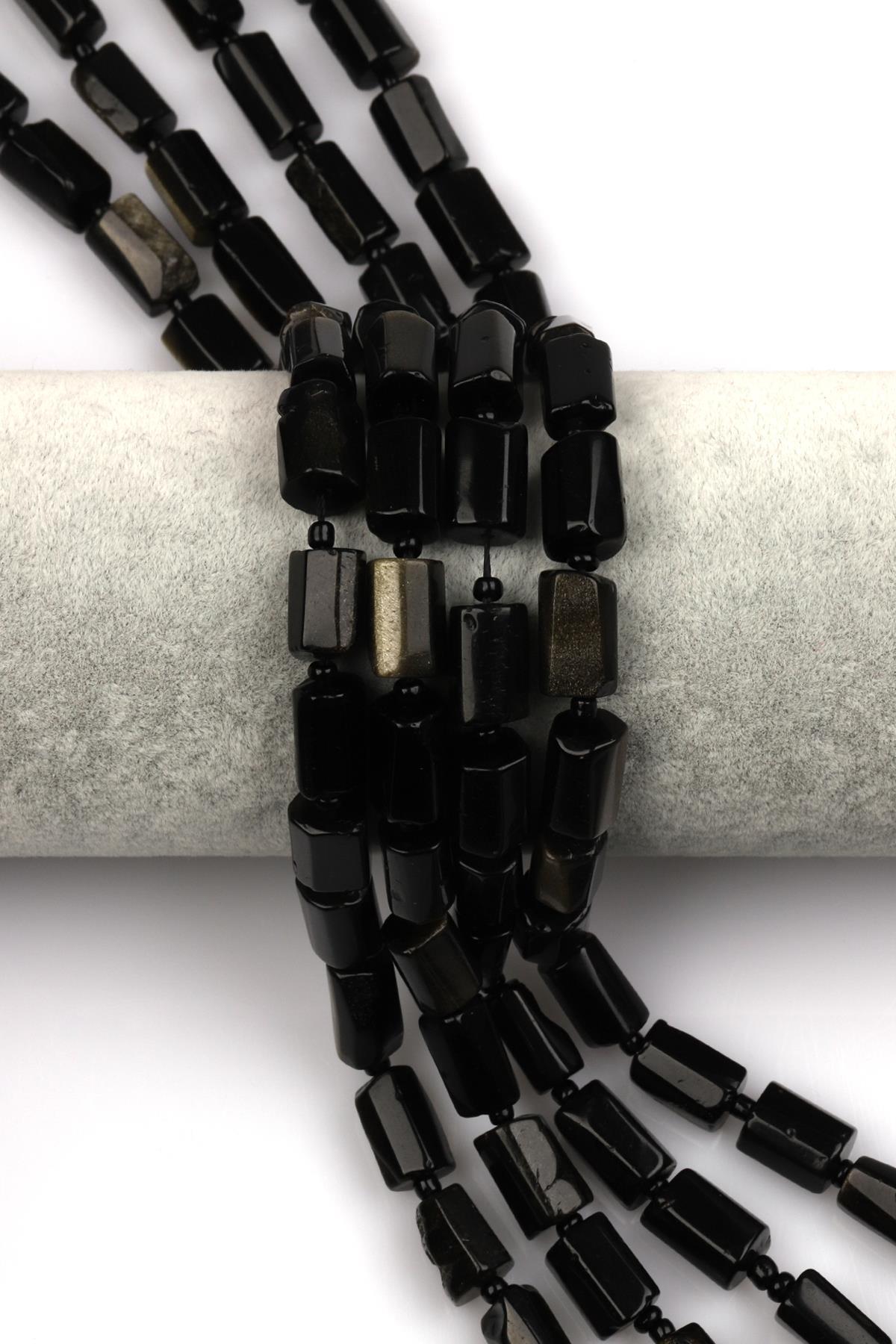 Obsidyen Doğal Taş Dizi 7 x 12 mm Boru Kesim