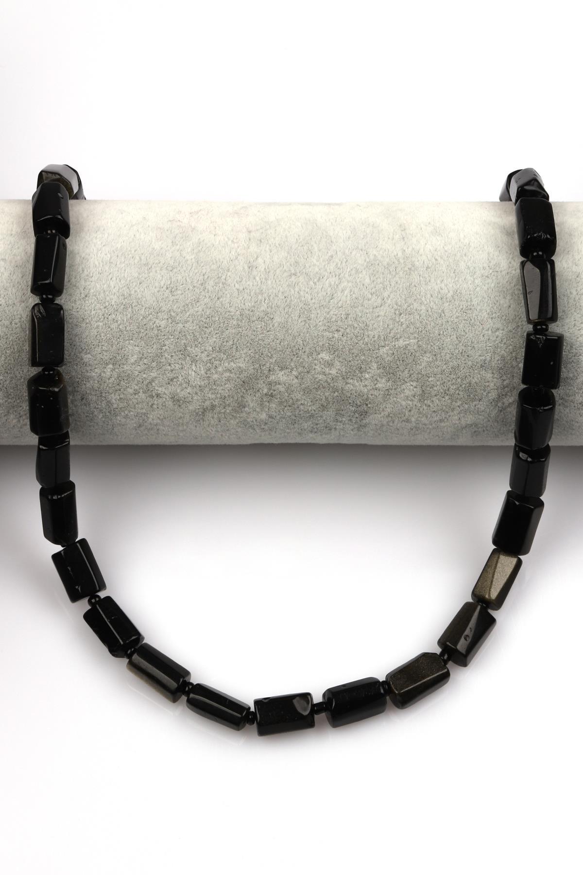 Obsidyen Doğal Taş Dizi 7 x 12 mm Boru Kesim