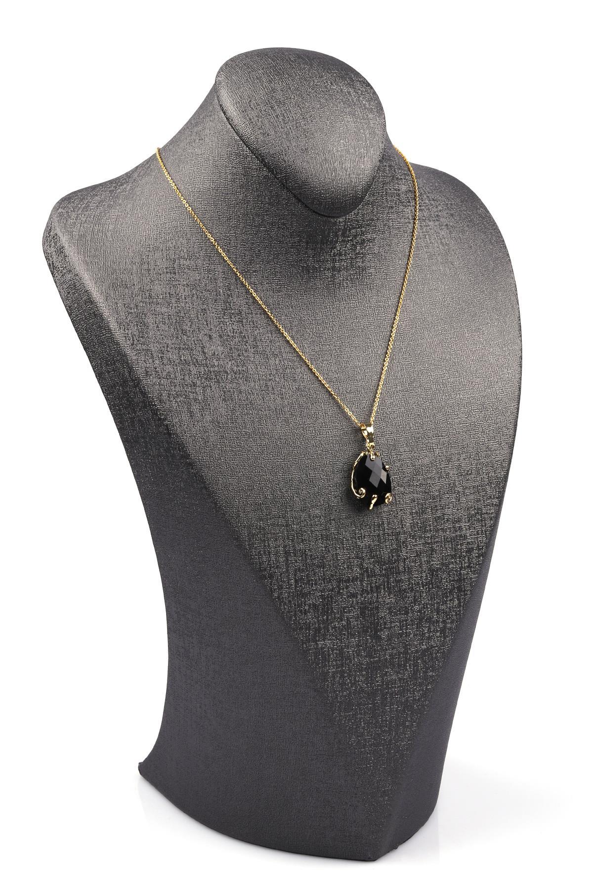 Obsidyen Doğal Taş Gold Renkli Kolye