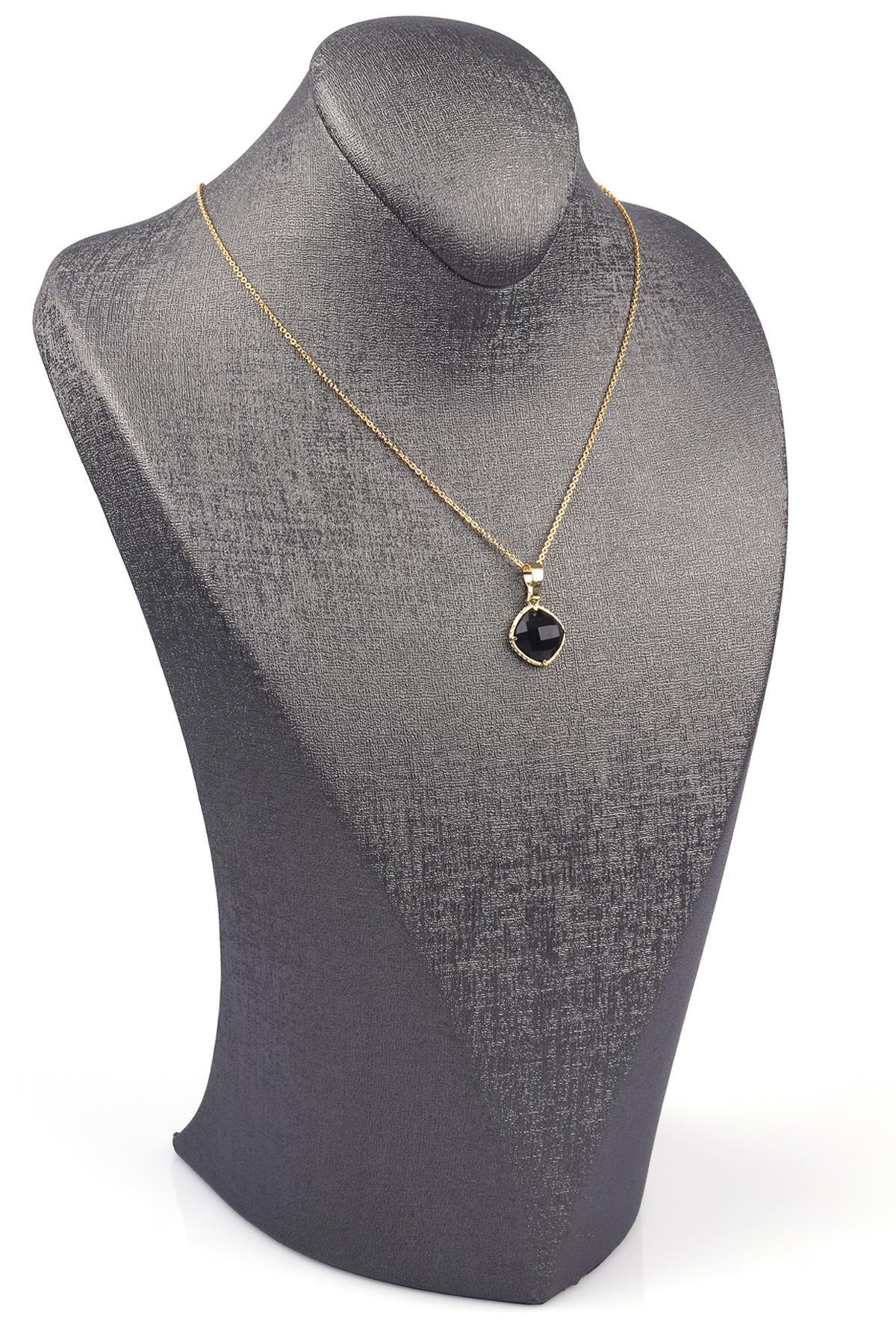 Obsidyen Doğal Taş Gold Renkli Kolye