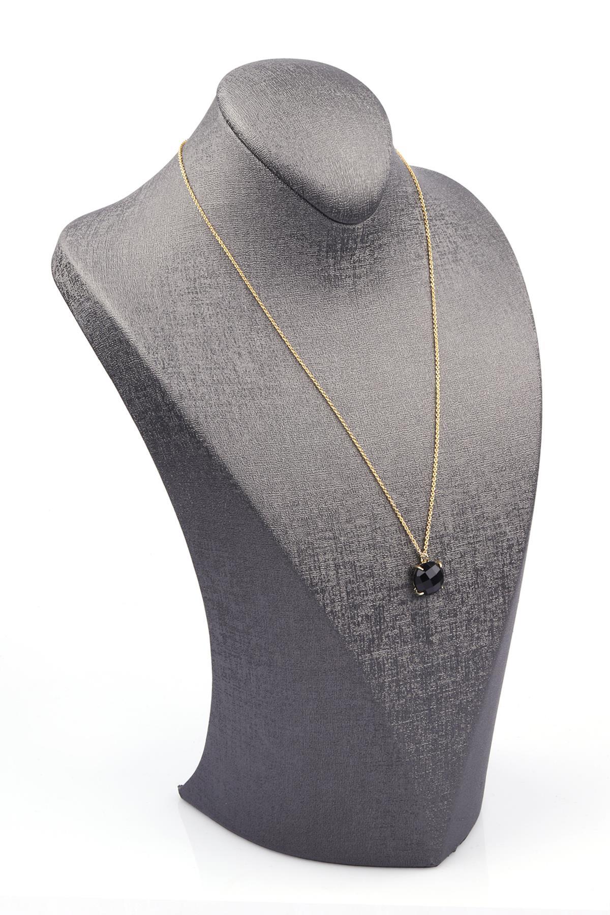 Obsidyen Doğal Taş Gold Renkli Kolye