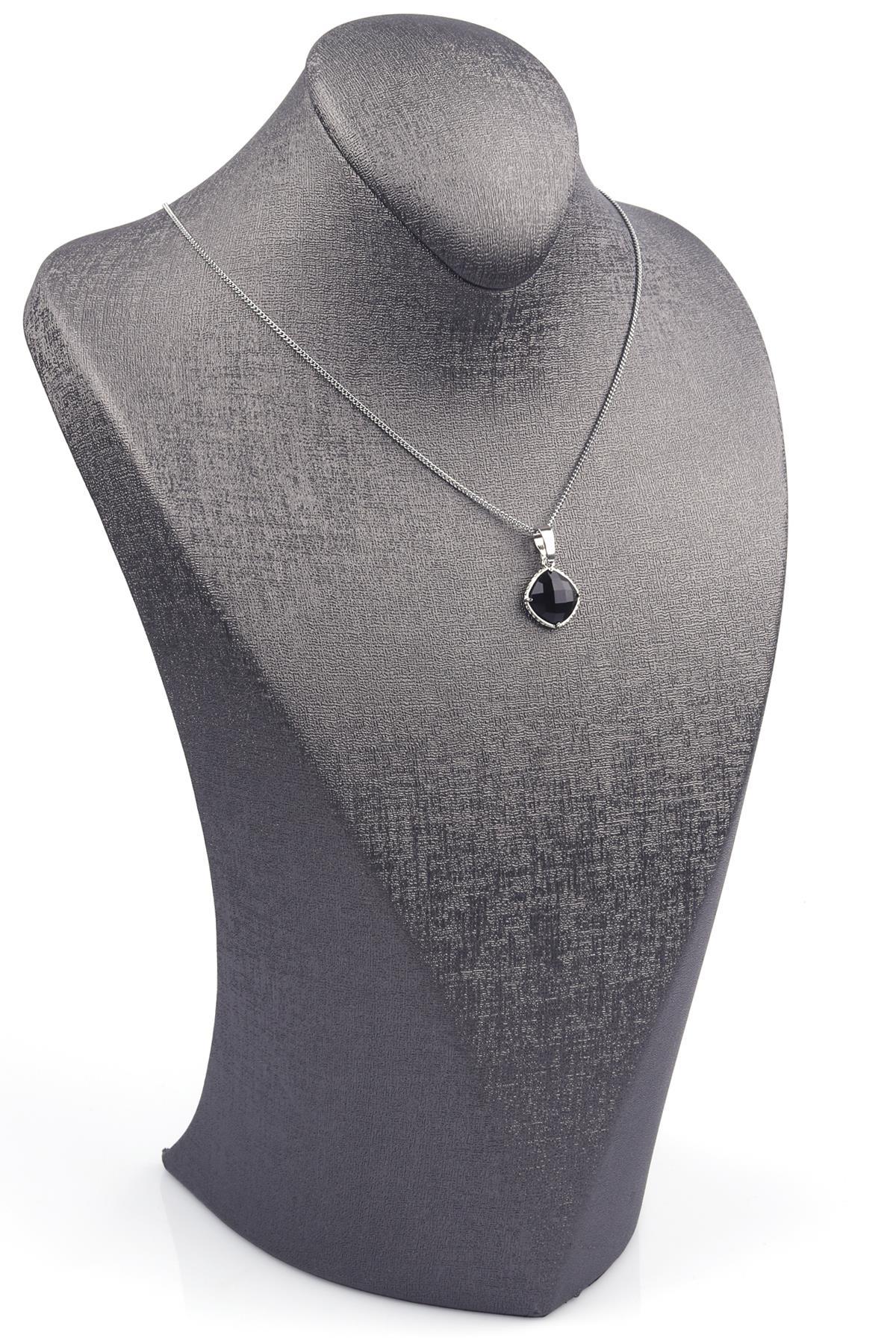 Obsidyen Doğal Taş Gümüş Renkli Kolye