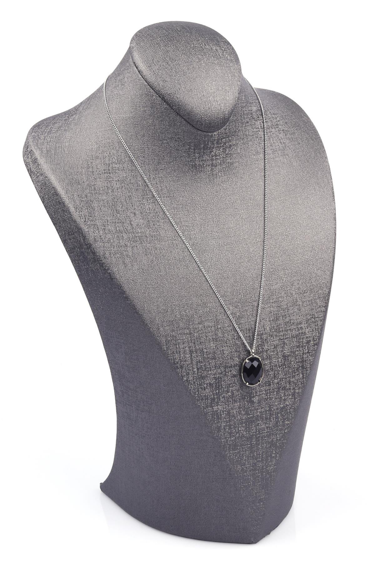 Obsidyen Doğal Taş Gümüş Renkli Kolye