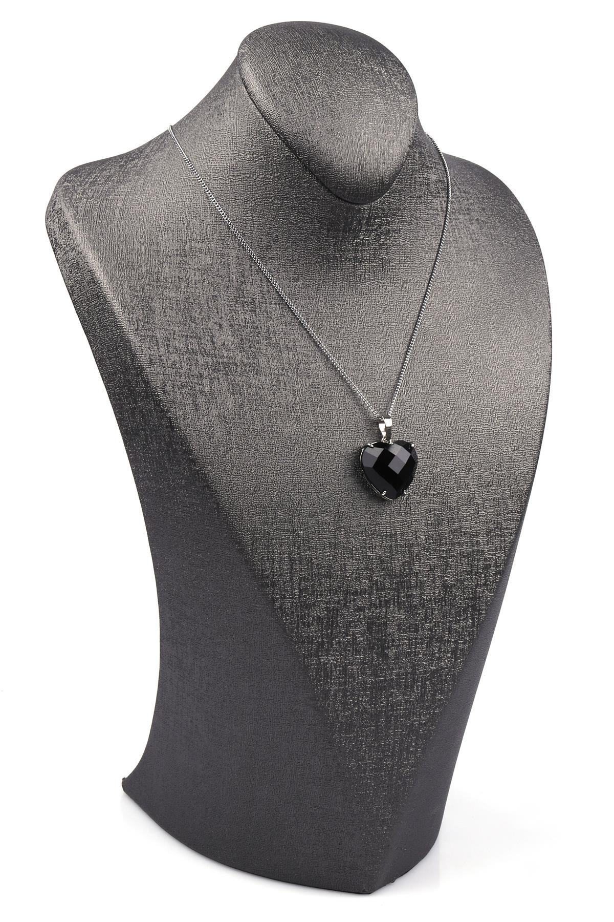 Obsidyen Doğal Taş Gümüş Renkli Kolye