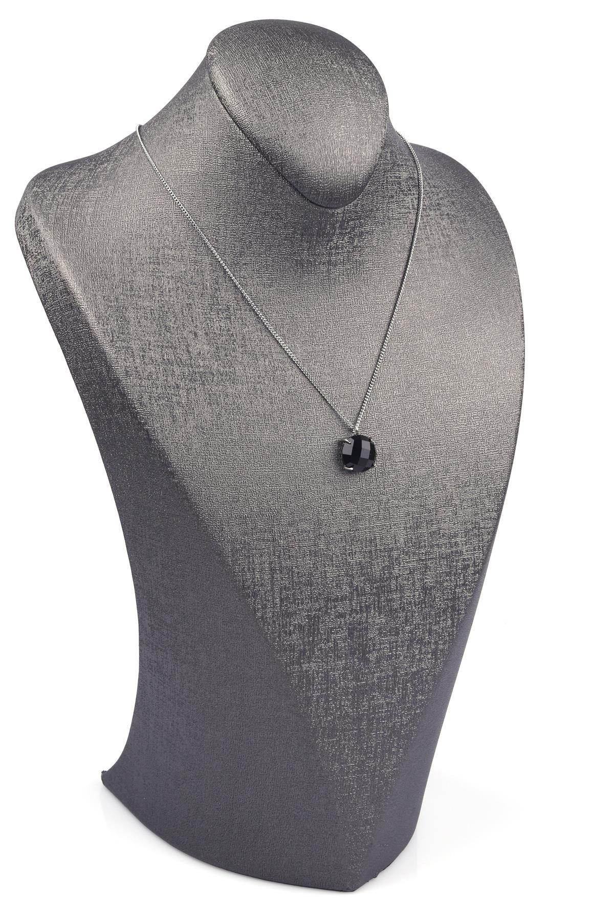 Obsidyen Doğal Taş Gümüş Renkli Kolye