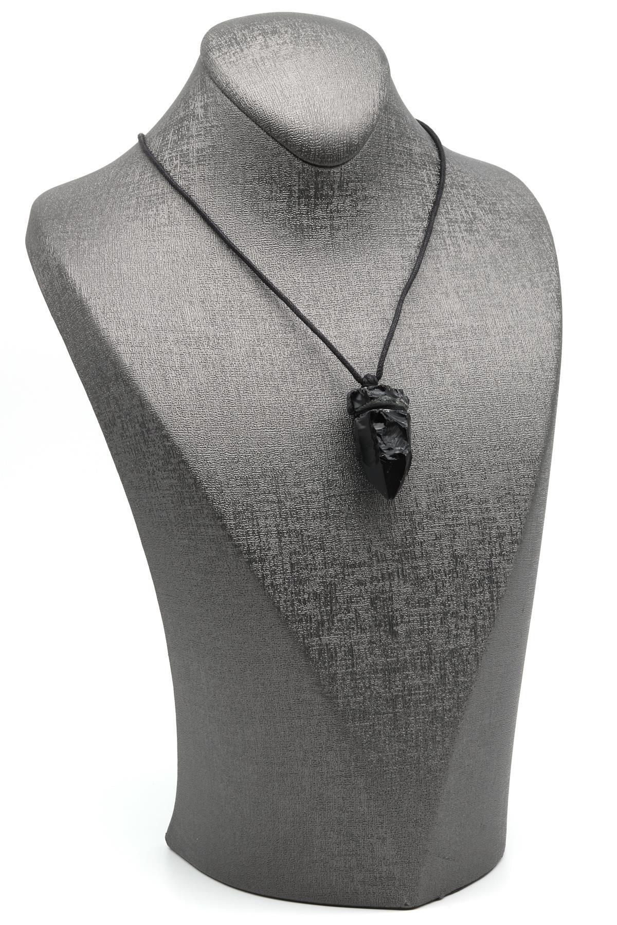 Obsidyen Doğal Taş Siyah İpli Kolye