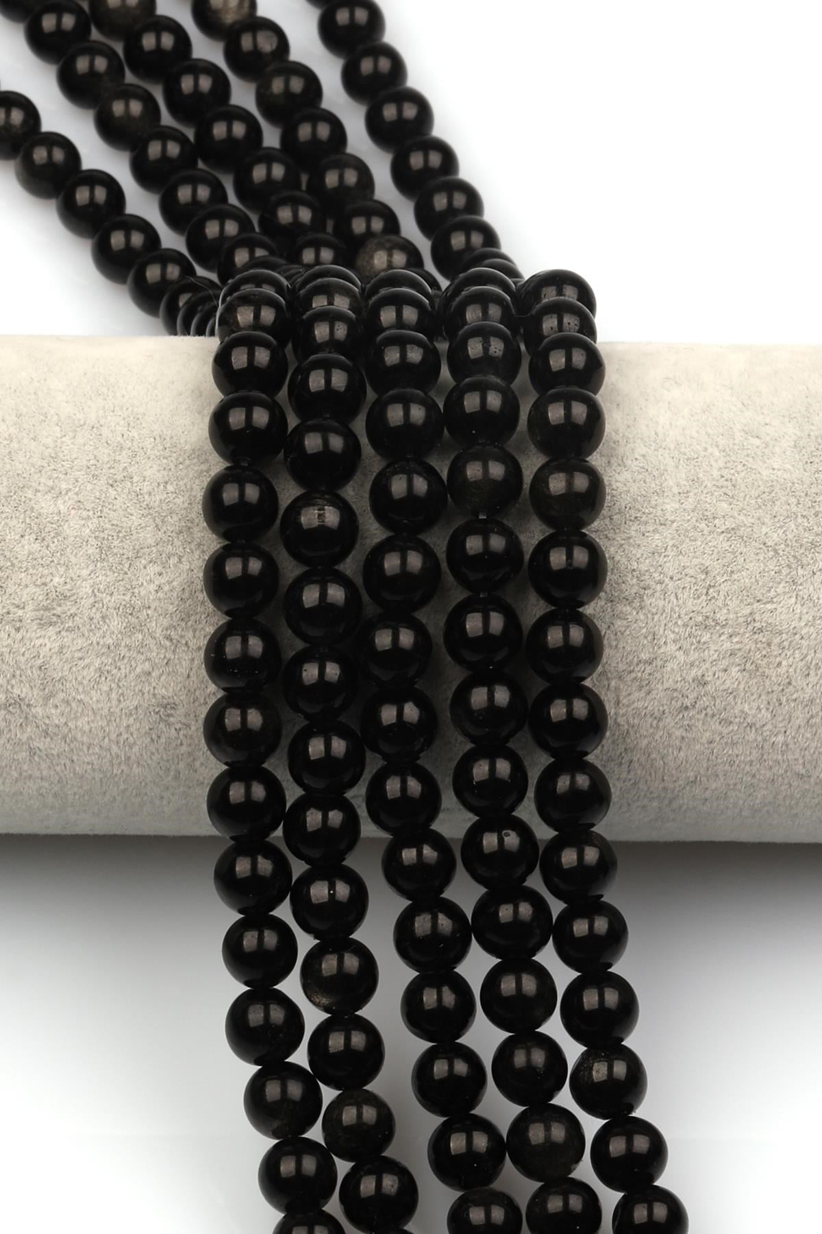 Obsidyen Doğaltaş Dizi 8 mm Küre Kesim