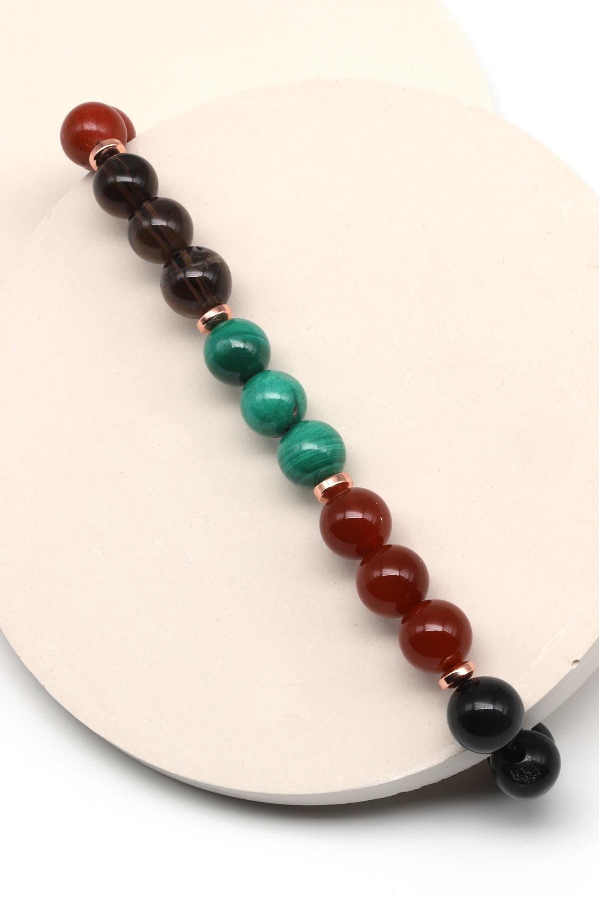 Oğlak Burcu Taşlarından Oluşan Doğal Taş Makrome Bileklik 8 mm Küre Kesim - Burç Bilekliği