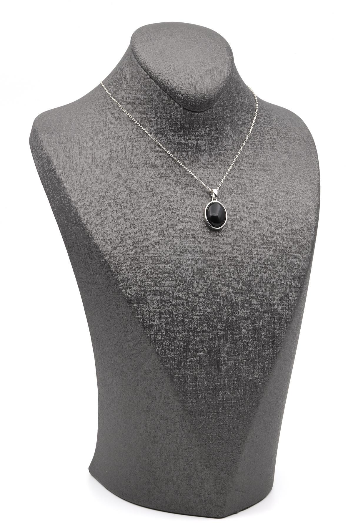 Oniks Doğal Taş 925 Ayar Gümüş Kolye