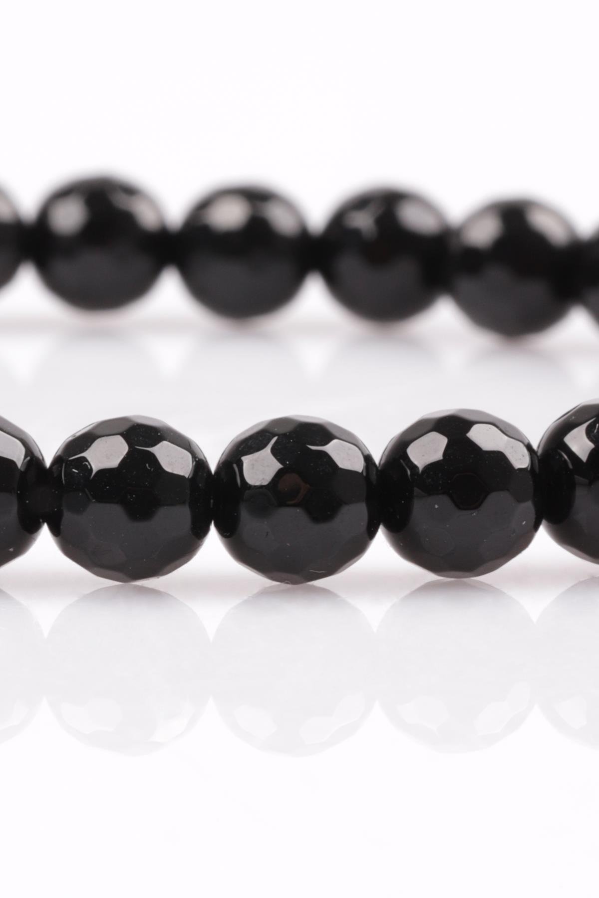 Oniks Doğal Taş Bileklik 6 mm Fasetli Küre Kesim