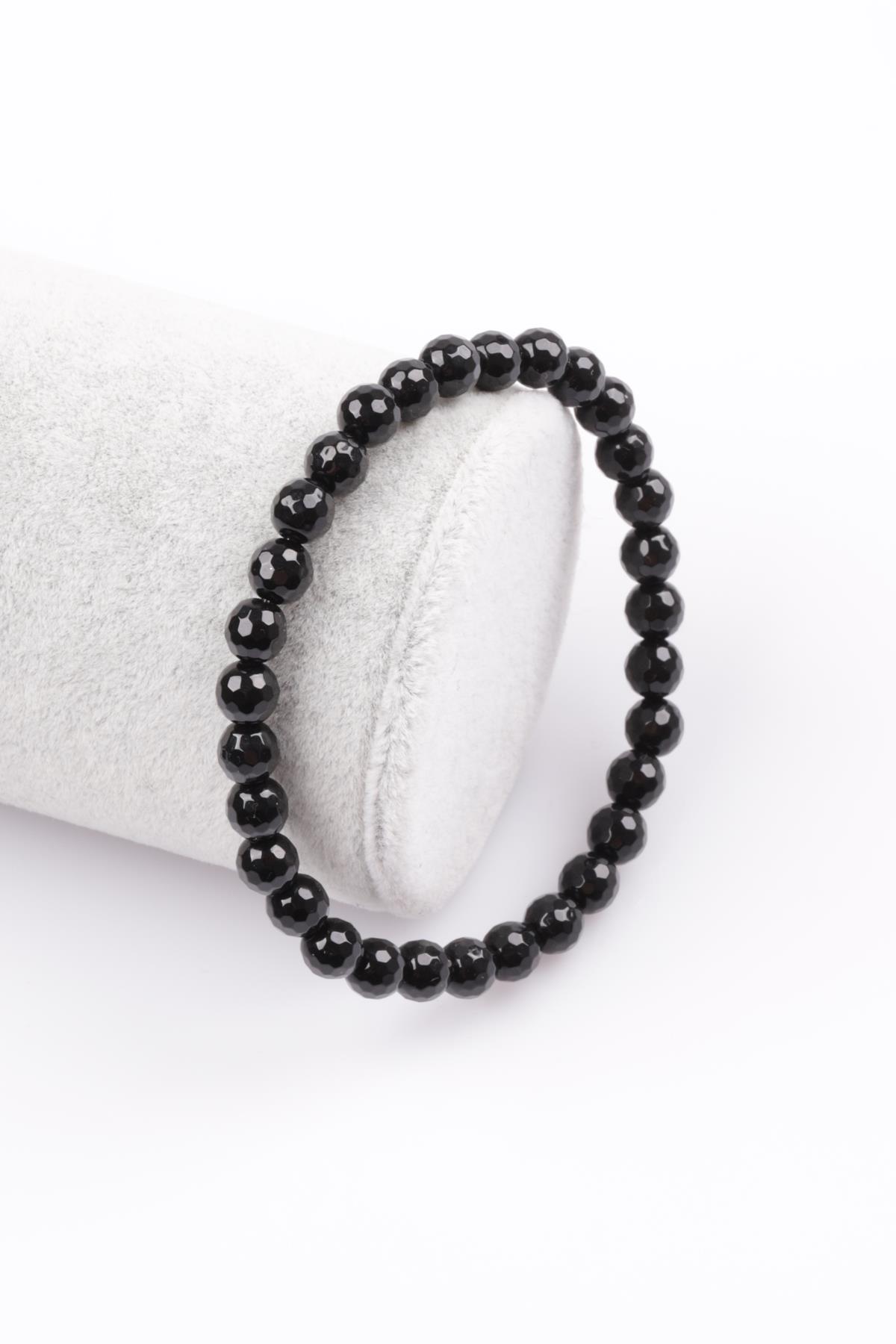 Oniks Doğal Taş Bileklik 6 mm Fasetli Küre Kesim