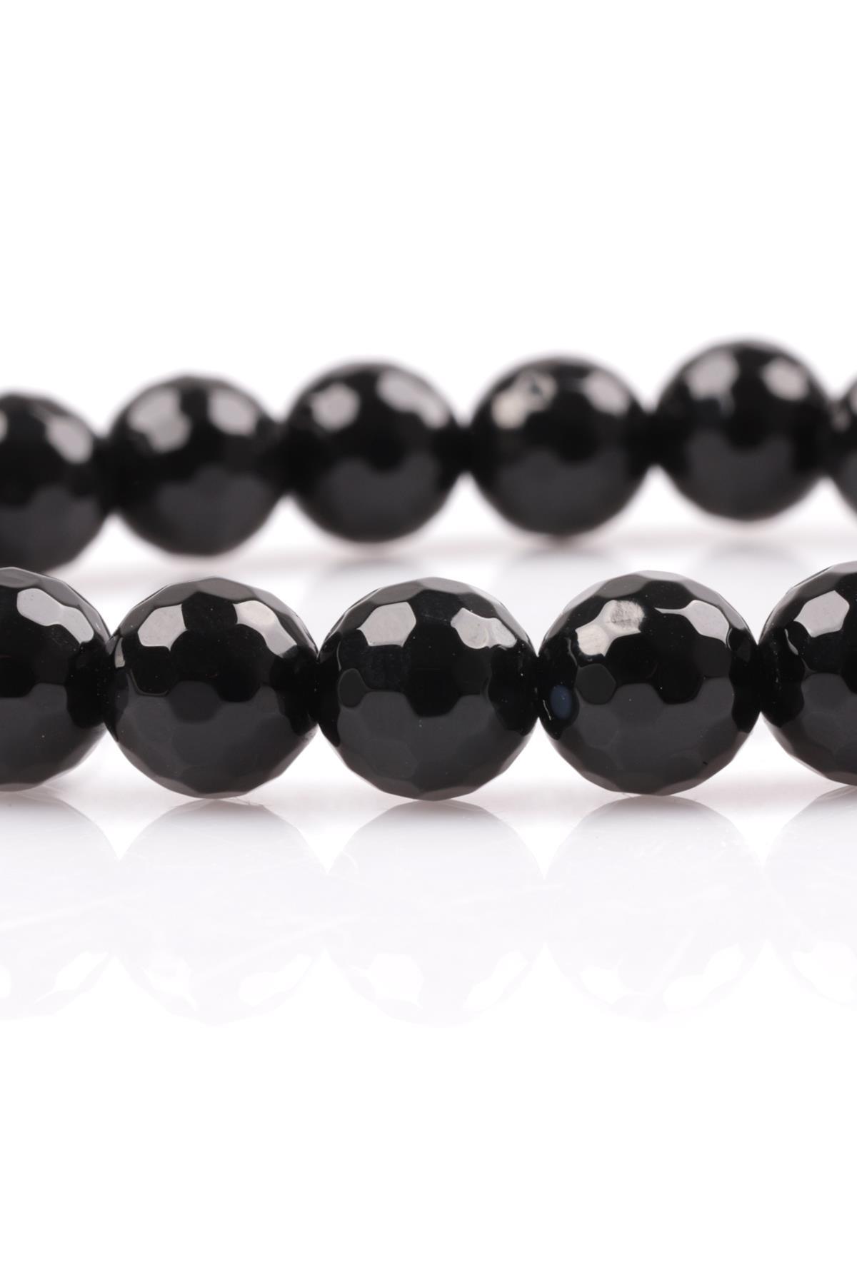 Oniks Doğal Taş Bileklik 8 mm Fasetli Küre Kesim