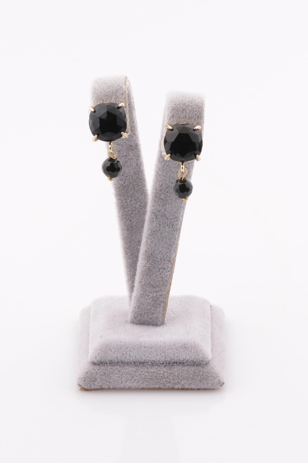 Oniks Doğal Taş Gold Renkli Küpe