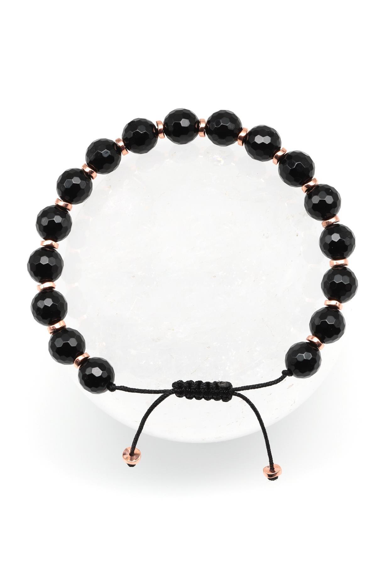 Oniks Doğal Taş Makrome Örme Bileklik Fasetli Kesim