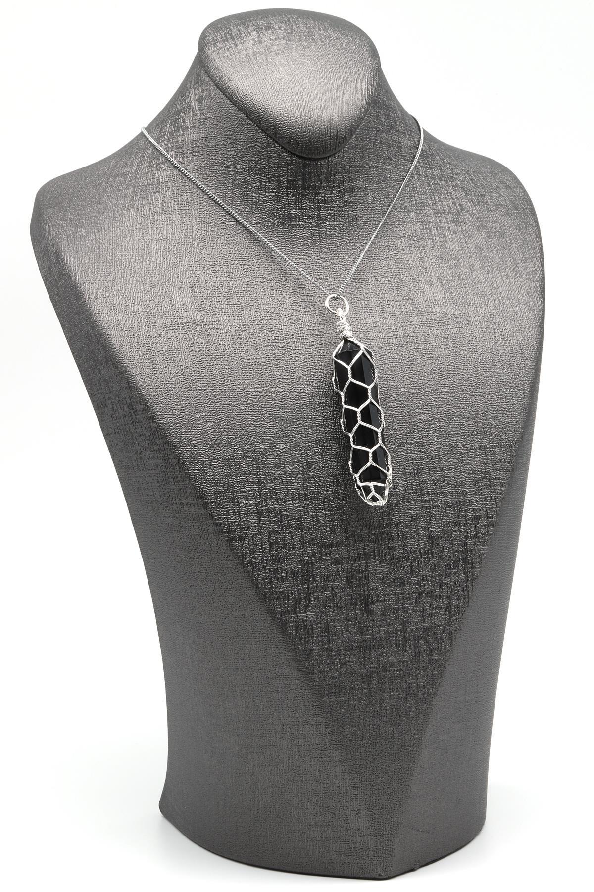 Oniks Doğal Taş Tel Sarmalı Kolye