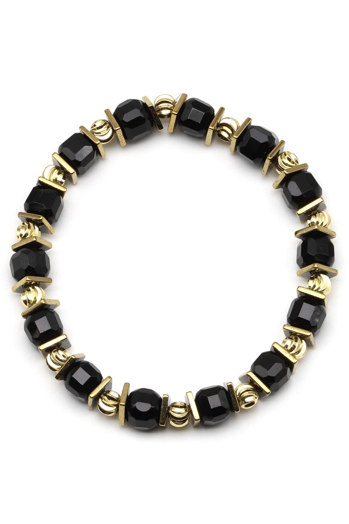 Oniks-Hematit Doğal Taş Bileklik 6 x 7 mm Özel Kesim - BLK-2178