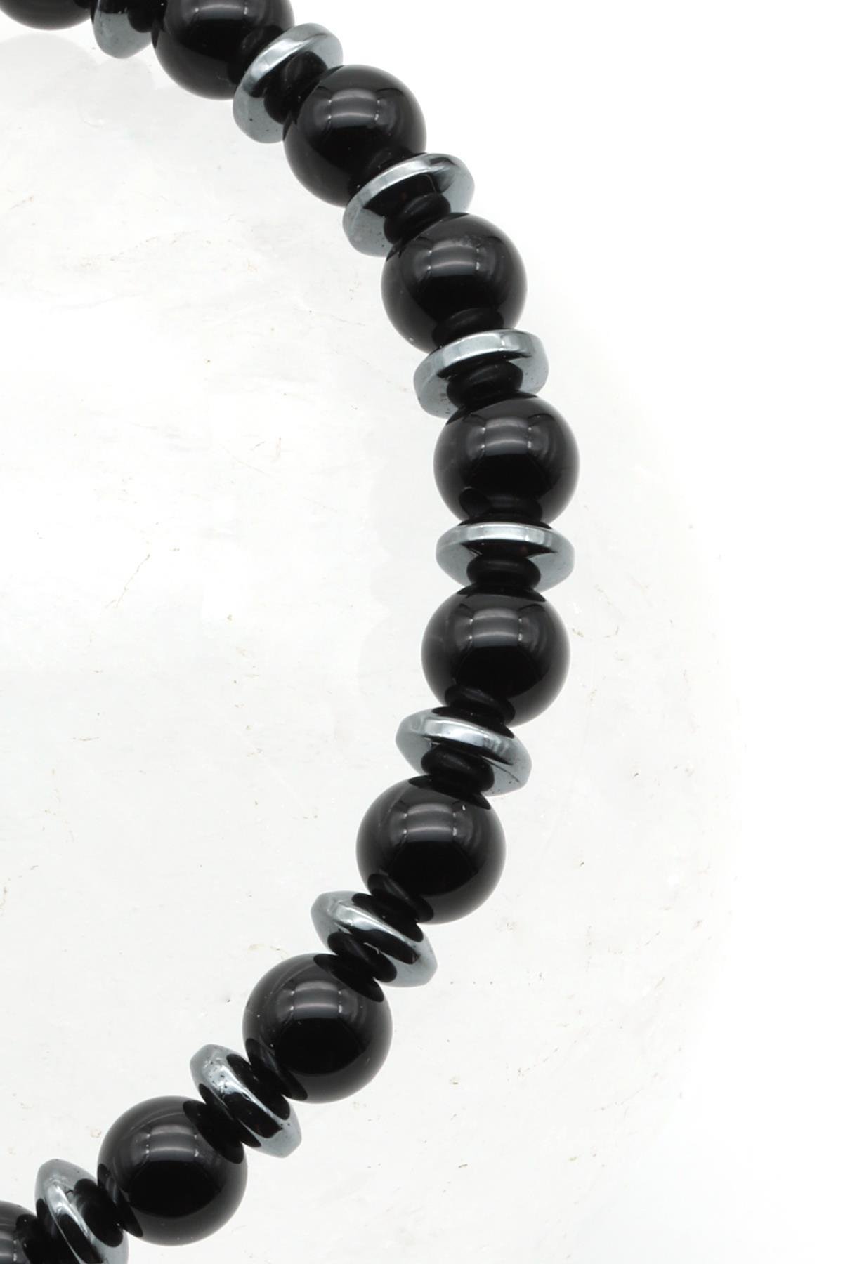 Oniks - Hematit Doğal Taş Makrome Örme Bileklik