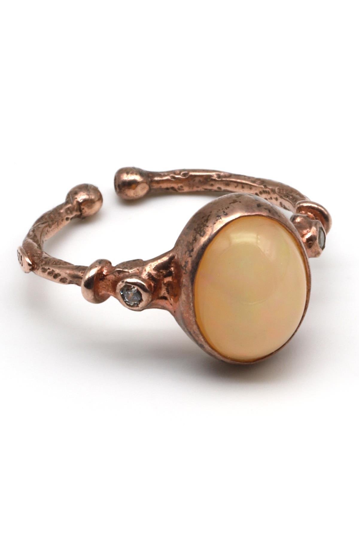 Opal Doğal Taş 925 Ayar Gümüş Ayarlanabilir Yüzük