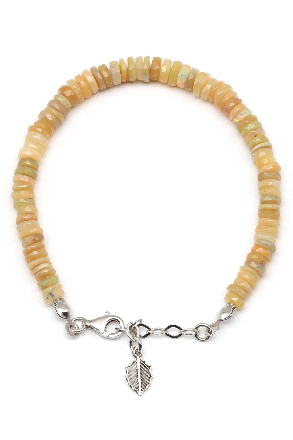 Opal Doğal Taş 925 Ayar Gümüş Bileklik Rondel Kesim